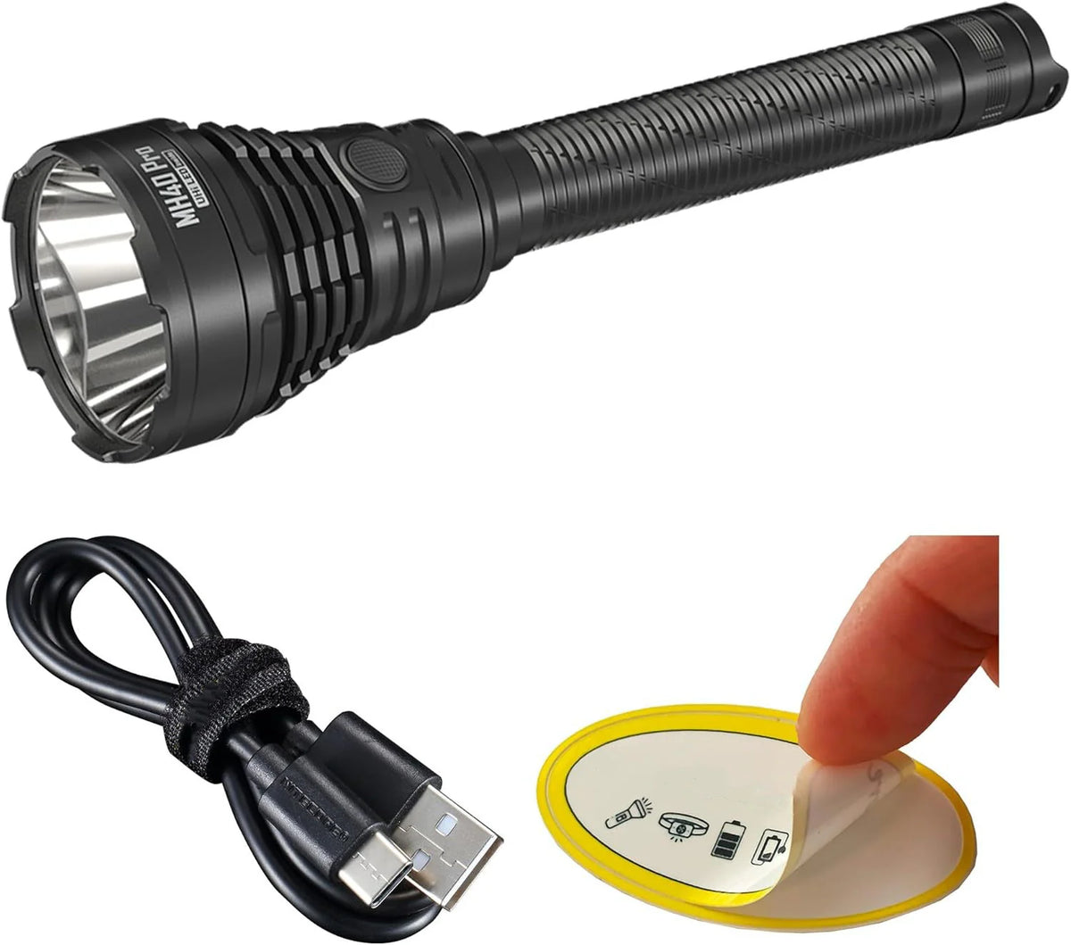 MH40 Pro 3500 Lumen Long Throw Flashlight with USB-C Rechargeable Battery, Pressure Switch and Sticker