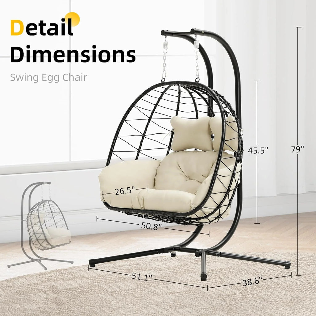 Double Egg Chair Hammock Swing Chair Foldable Hanging Loveseat UV Resistant Cushions