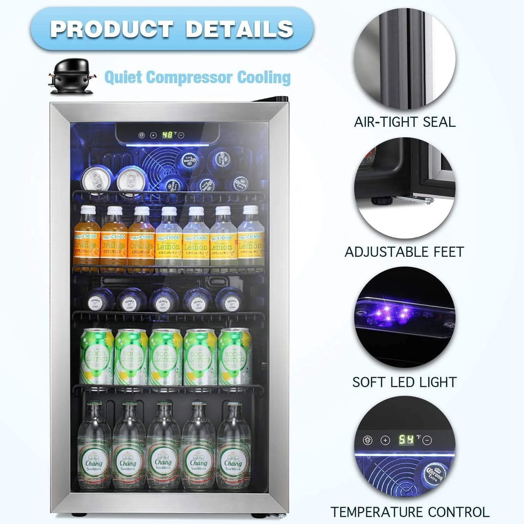 Antarctic Star Beverage Refrigerator Cooler 68 Can, Mini Fridge with Glass Door for Beer Drinks Wine,Freestanding Small Fridge with Electronic Temperature Control for Home and Bar,1.7 cu.ft