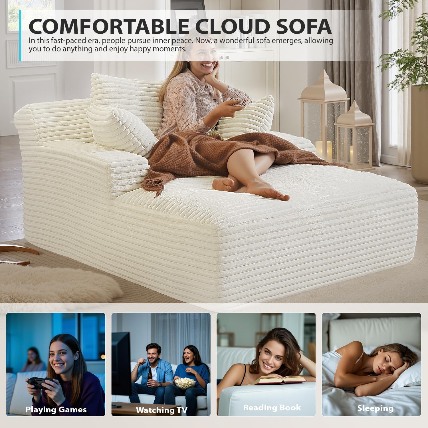 50-inch indoor recliner oversized corduroy upholstered boneless sofa bed deep sleeper sofa