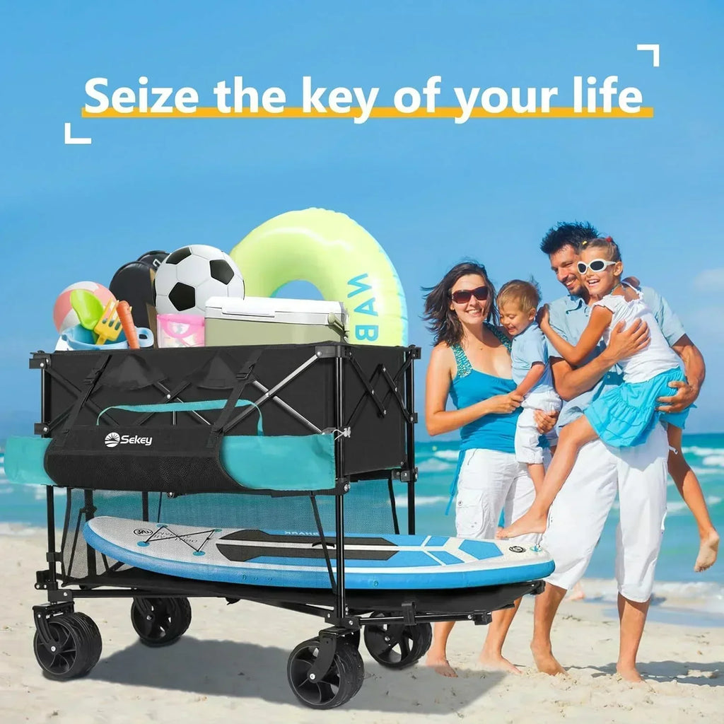 400L Large Capacity Folding Double Decker Wagon with Brakes 50 Extra Long Extender Cart