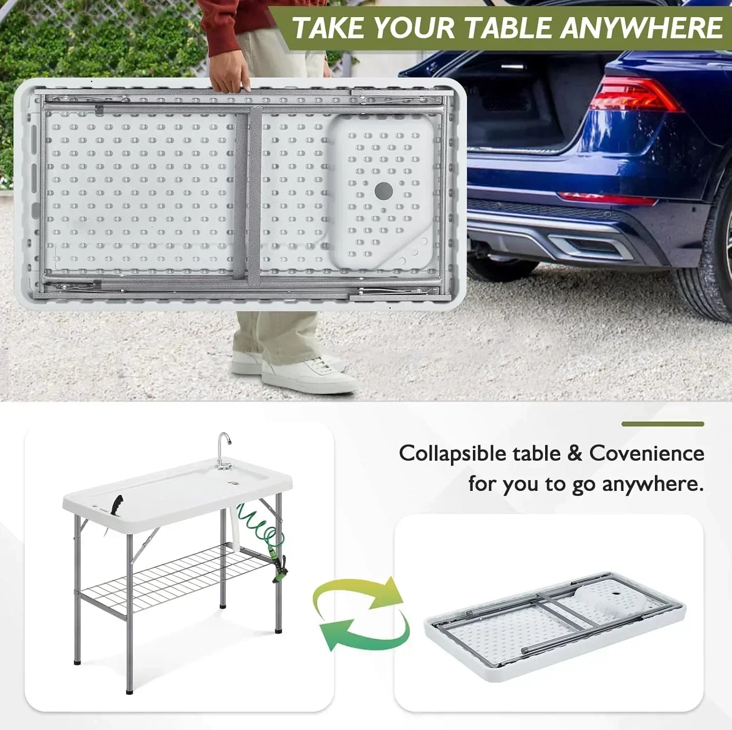 Folding Fish Cleaning Table Portable Camping Sink Table Outdoor Fish Fillet Cleaning Station