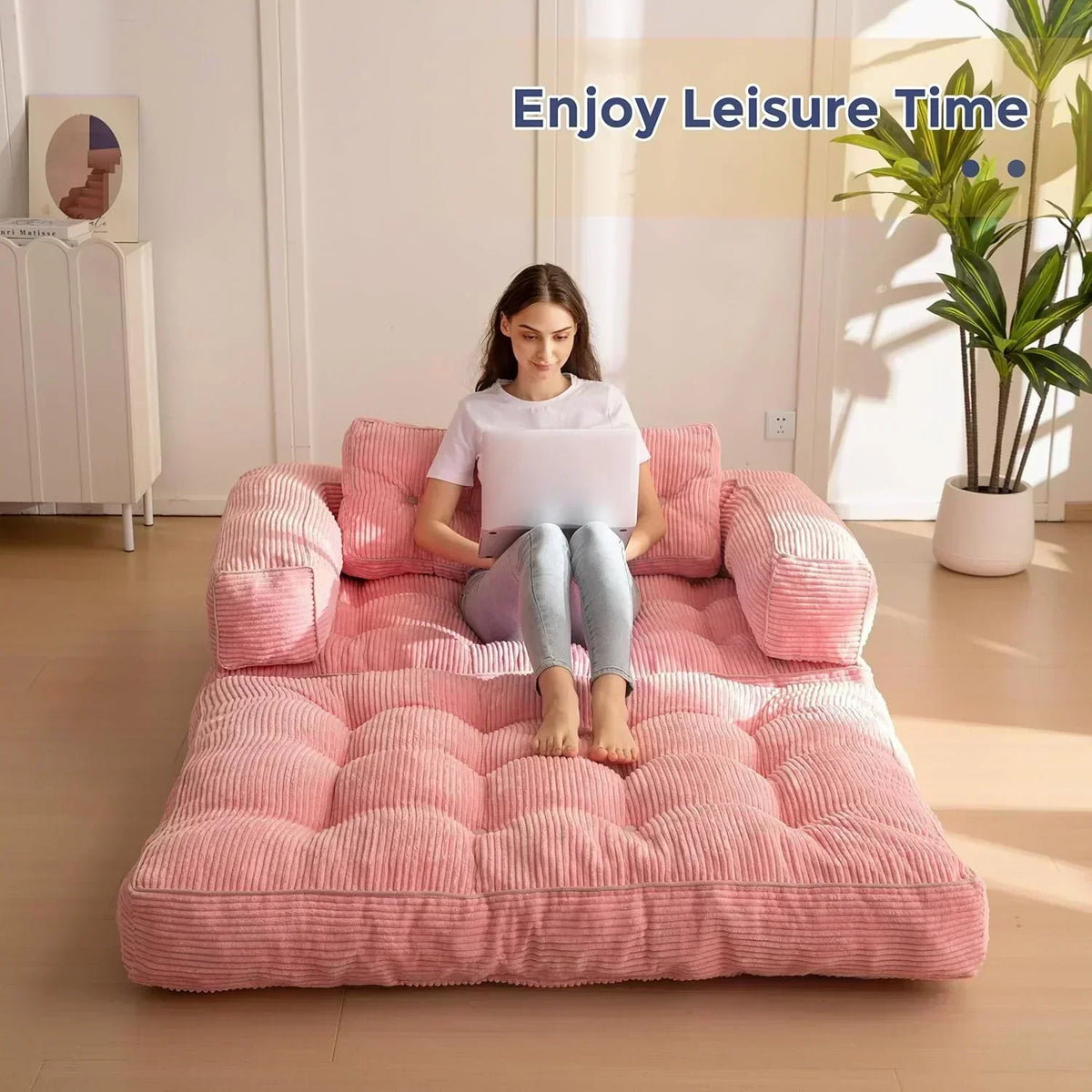 Folding Sofa Bed L-Shaped Convertible Sofa Bed with Armrests and Pillows