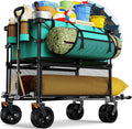 Foldable 50''L Extra Long Double Decker Wagon for Sport, 400L Collapsible Heavy Duty Wagon Cart with Big Wheels, Utility All-Terrain Large Extender Cart for Outdoors