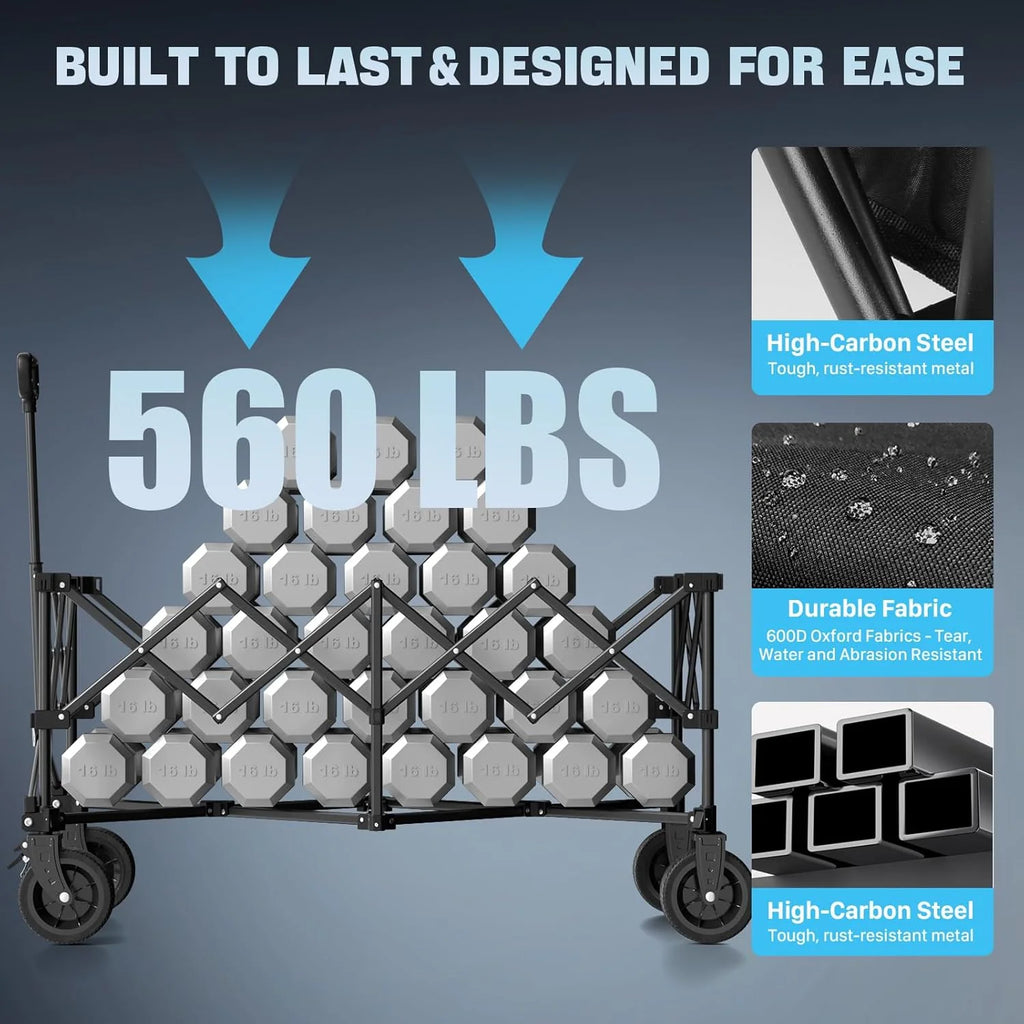 48 Extra Large Folding Travel Cart, 560 lb Capacity, 350 L Heavy Duty Utility Cart with Brakes and All-Terrain Wheels