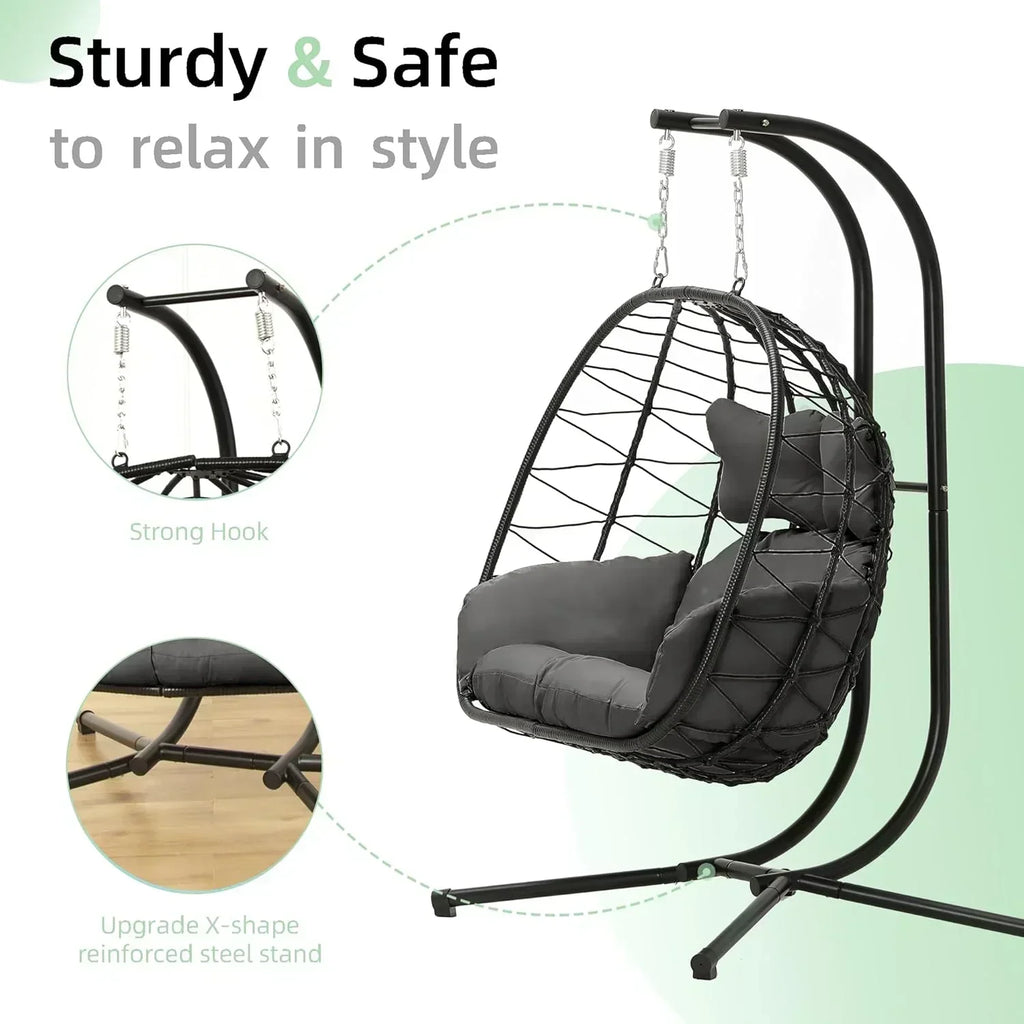 Double Egg Chair wth Stand Hammock Swing Chair Foldable Hanging Loveseat UV Resistant