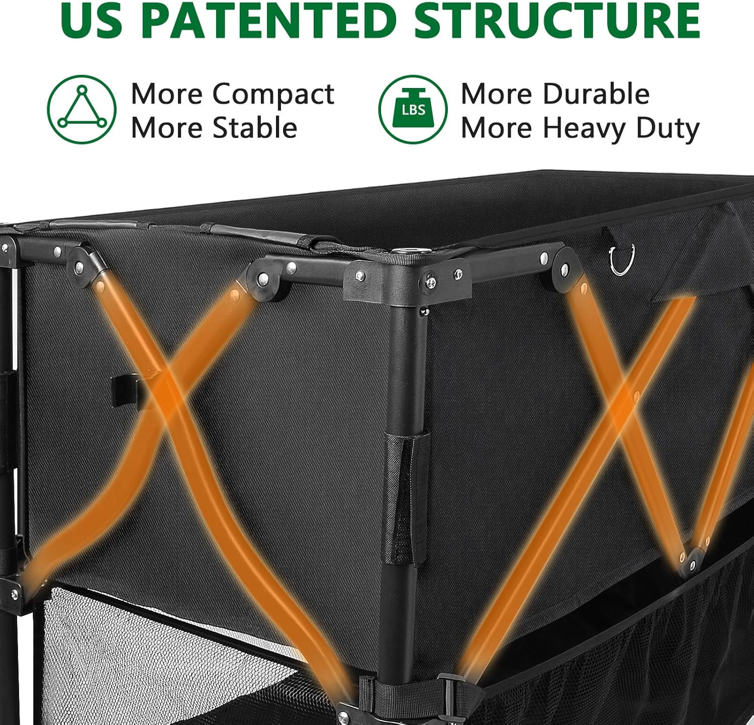 Double Decker Wagon 600lb Capacity 400L Collapsible Wagon 54 Extended Utility Folding Cart