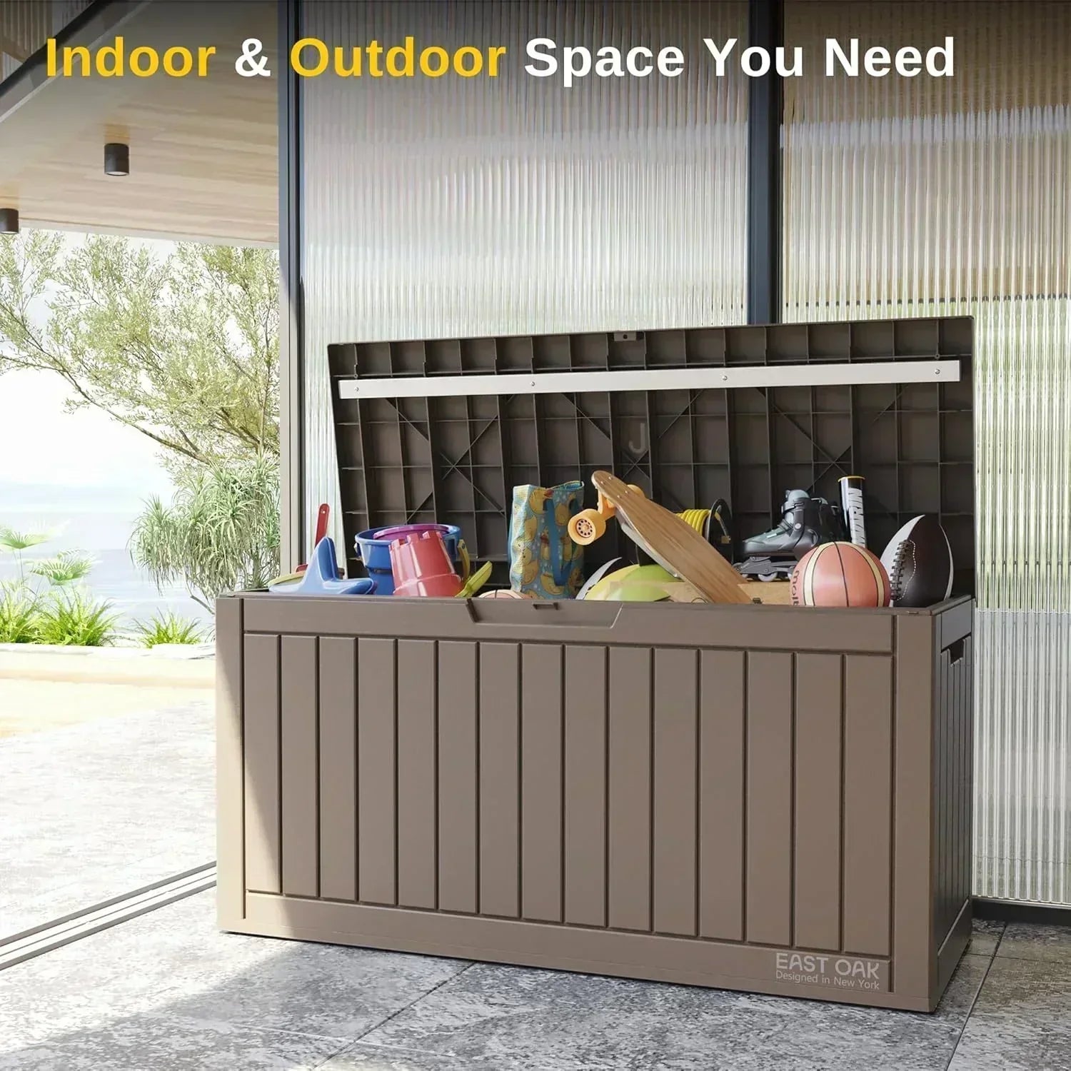 EAST OAK Outdoor Storage Box 60 Gallon Deck Box Indoor and Outdoor Use Waterproof Resin Storage