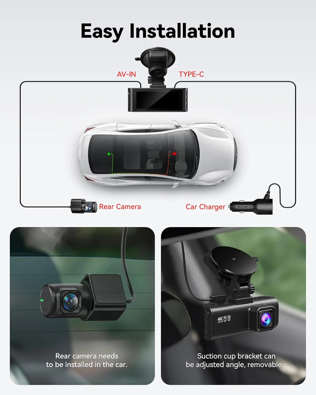 Dash Cam Front Rear 4K/2.5K Full HD Dash Camera Included 32GB Card Built-in Wi-Fi GPS
