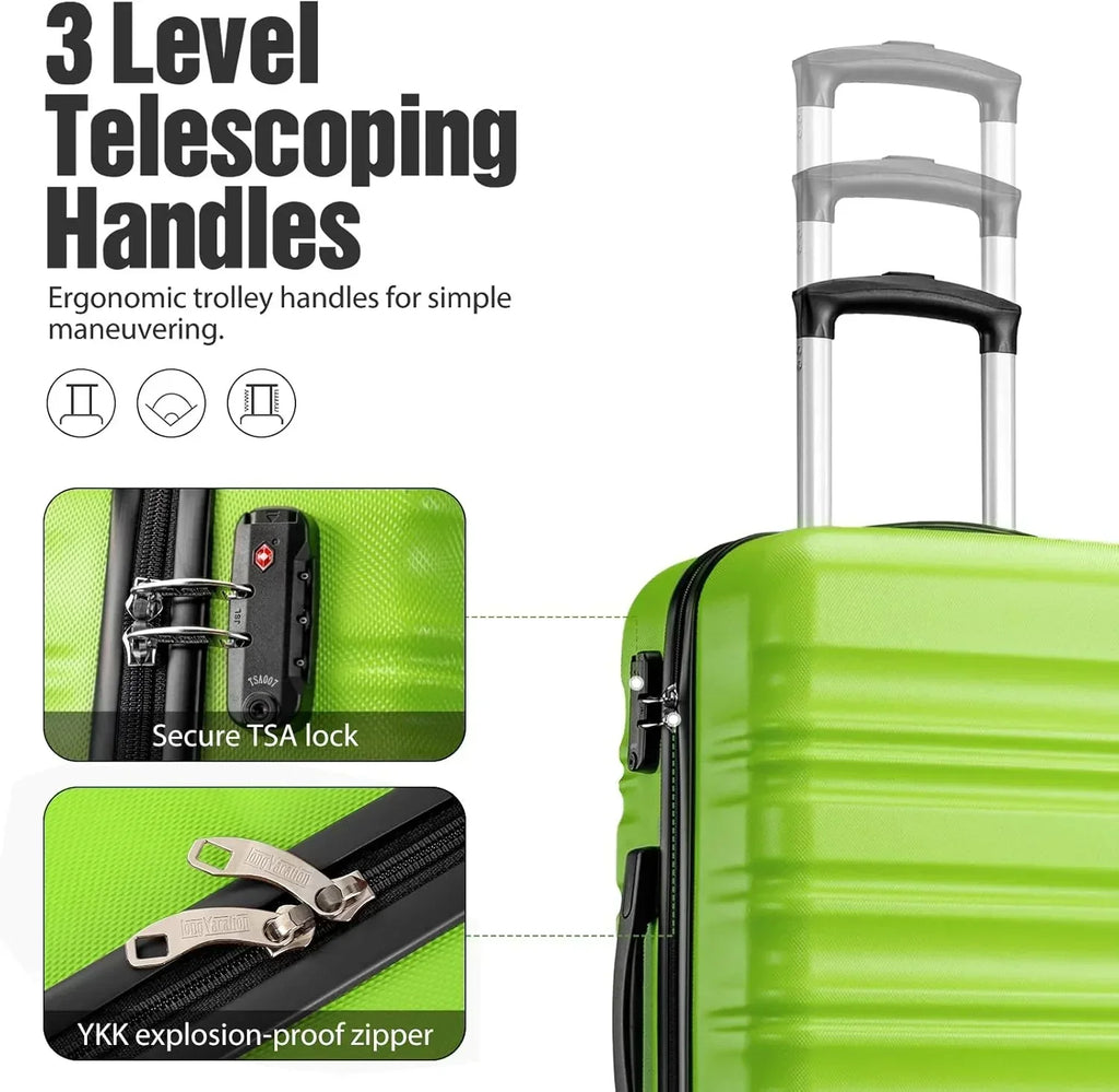 LONG VACATION 6 Piece Luggage Set Carry on Suitcase with ABS+PC hardshell Spinner Wheels