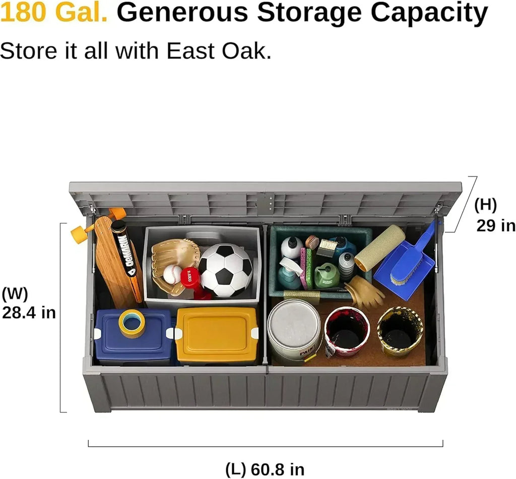 EAST OAK Outdoor Storage Box 60 Gallon Deck Box Indoor and Outdoor Use Waterproof Resin Storage