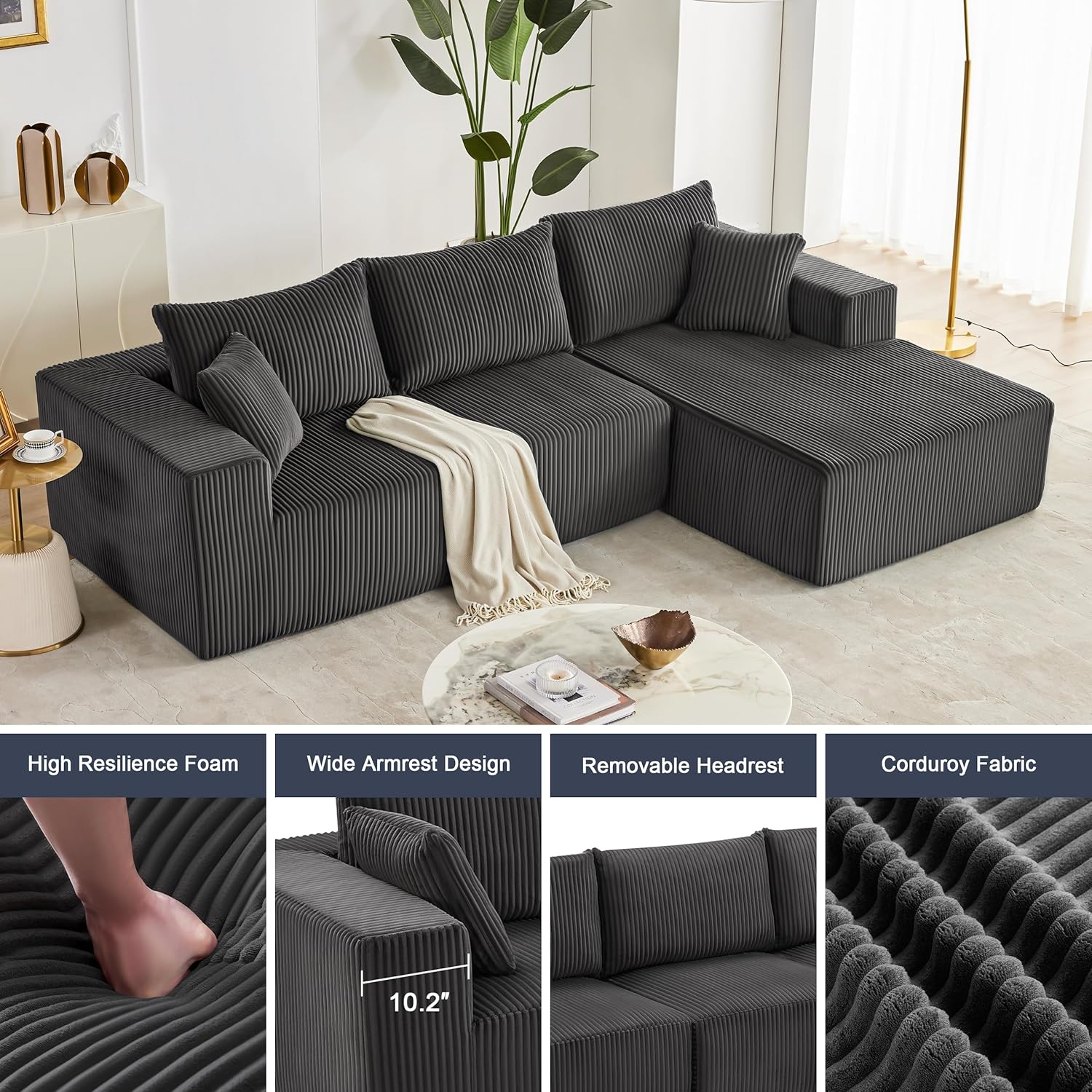 108-inch modular sofa cloud modular sofa with deep seat and reclining chair upholstered sofa