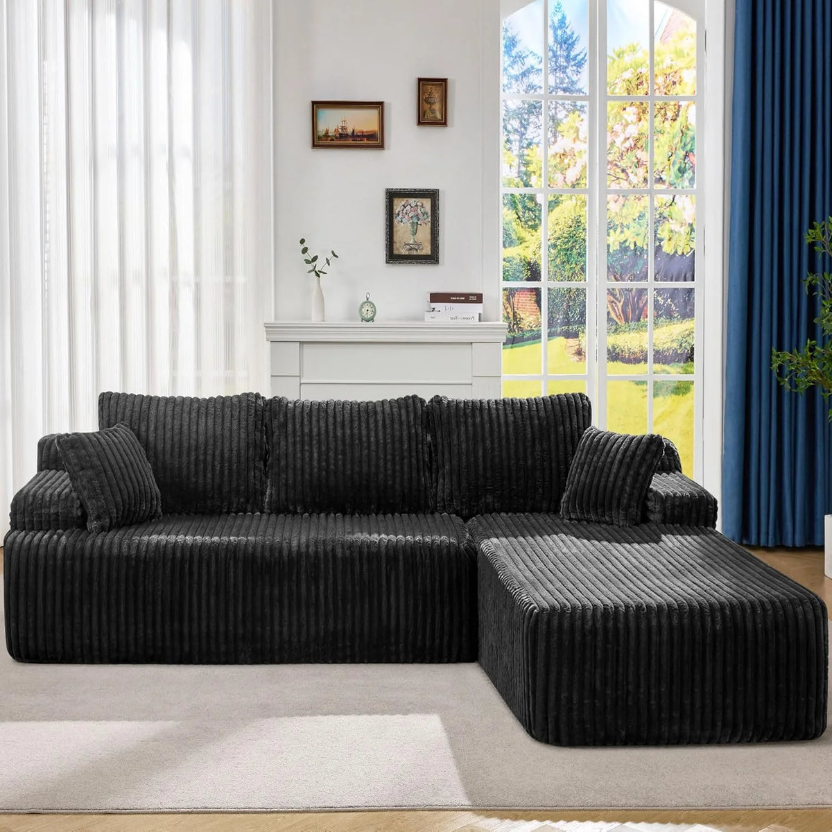 Modular Sectional Sofa Couches L-Shape Couch 3 Seat Modular Sofa Memory Foam Sectional Couches for Living Room, Cloud Couch with Oversized Chaise (Grey Stripe, 96 Left Facing Chaise)