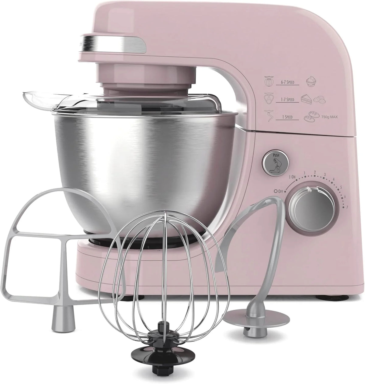 Hamilton Beach Electric Stand Mixer, 4 Quarts, Dough Hook, Flat Beater Attachments, Splash Guard 7 Speeds with Whisk, Black