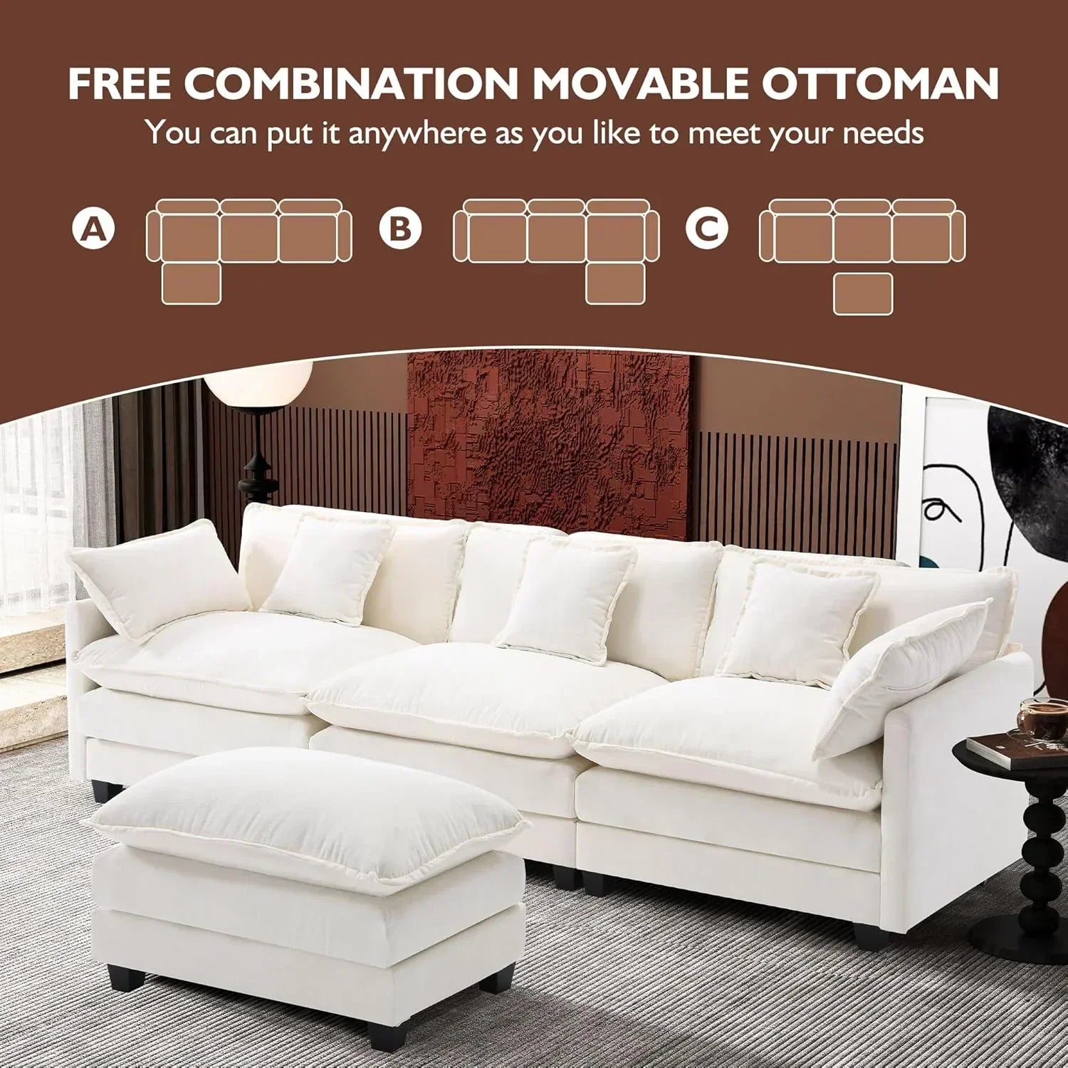 ihanherry 146-inch U-shaped modern sofa modular area cloud sofa