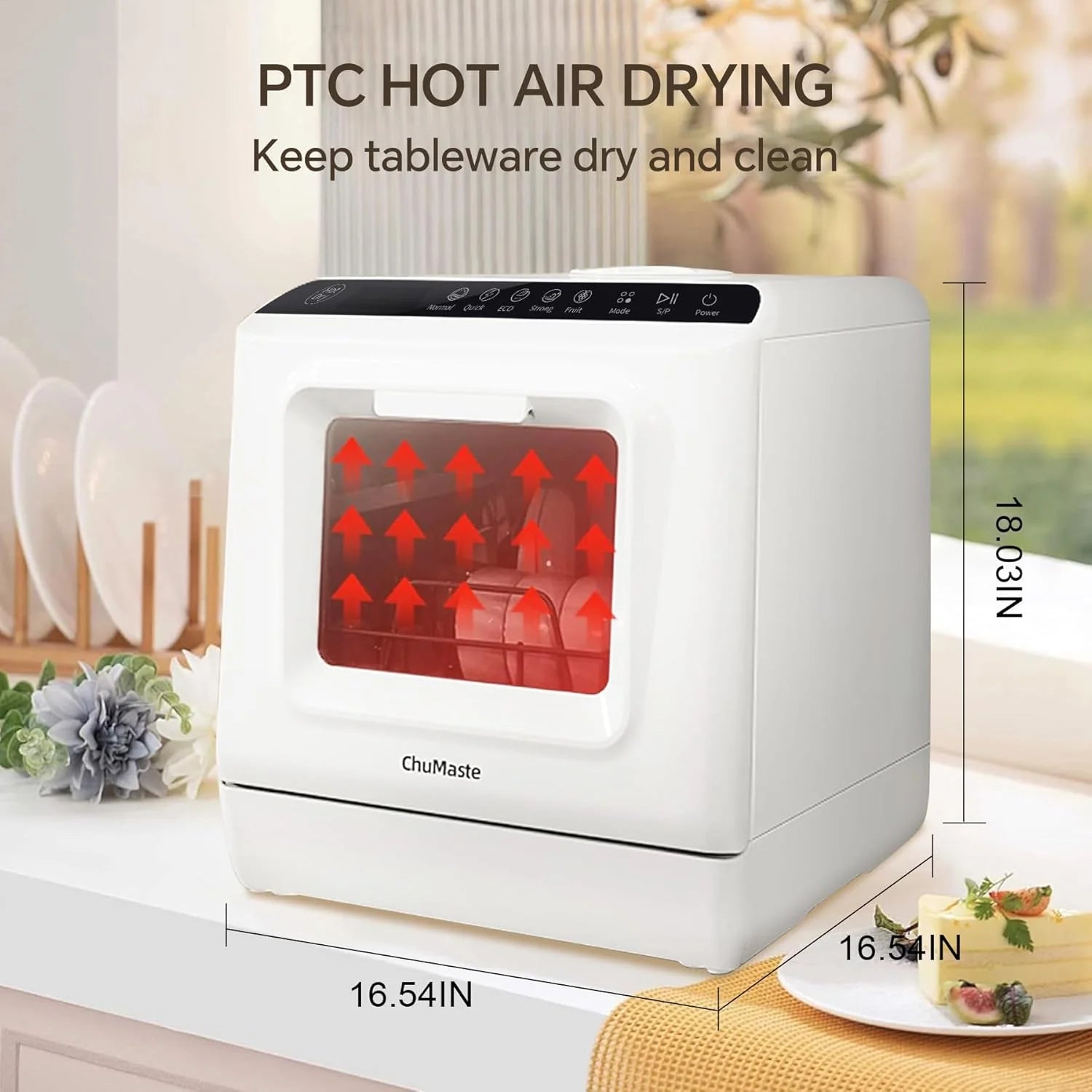 Mini countertop dishwasher. Compact dishwasher with drying function. Double spray arms. Portable countertop dishwasher