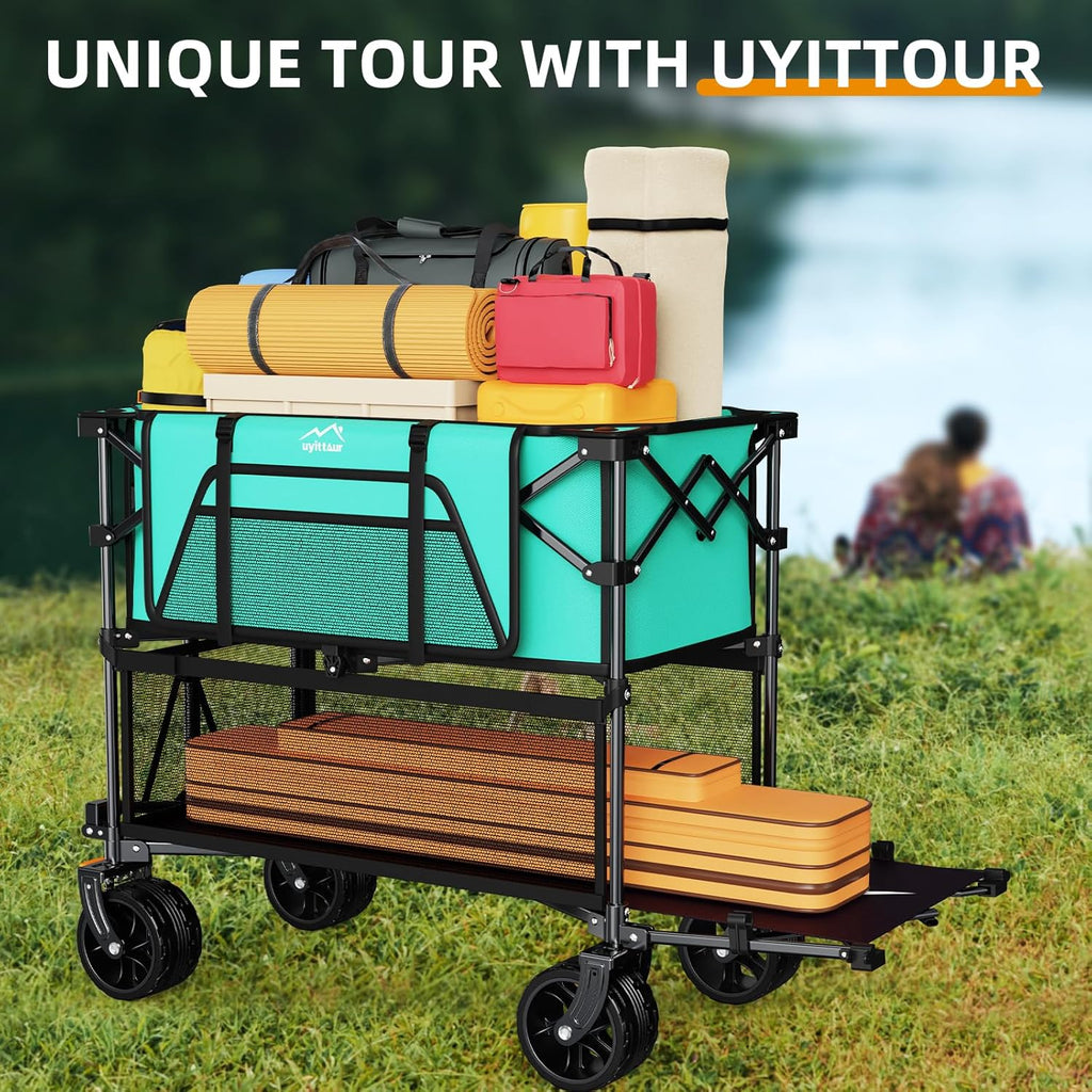 Foldable 50''L Extra Long Double Decker Wagon for Sport 400L Collapsible Heavy Duty Wagon Cart