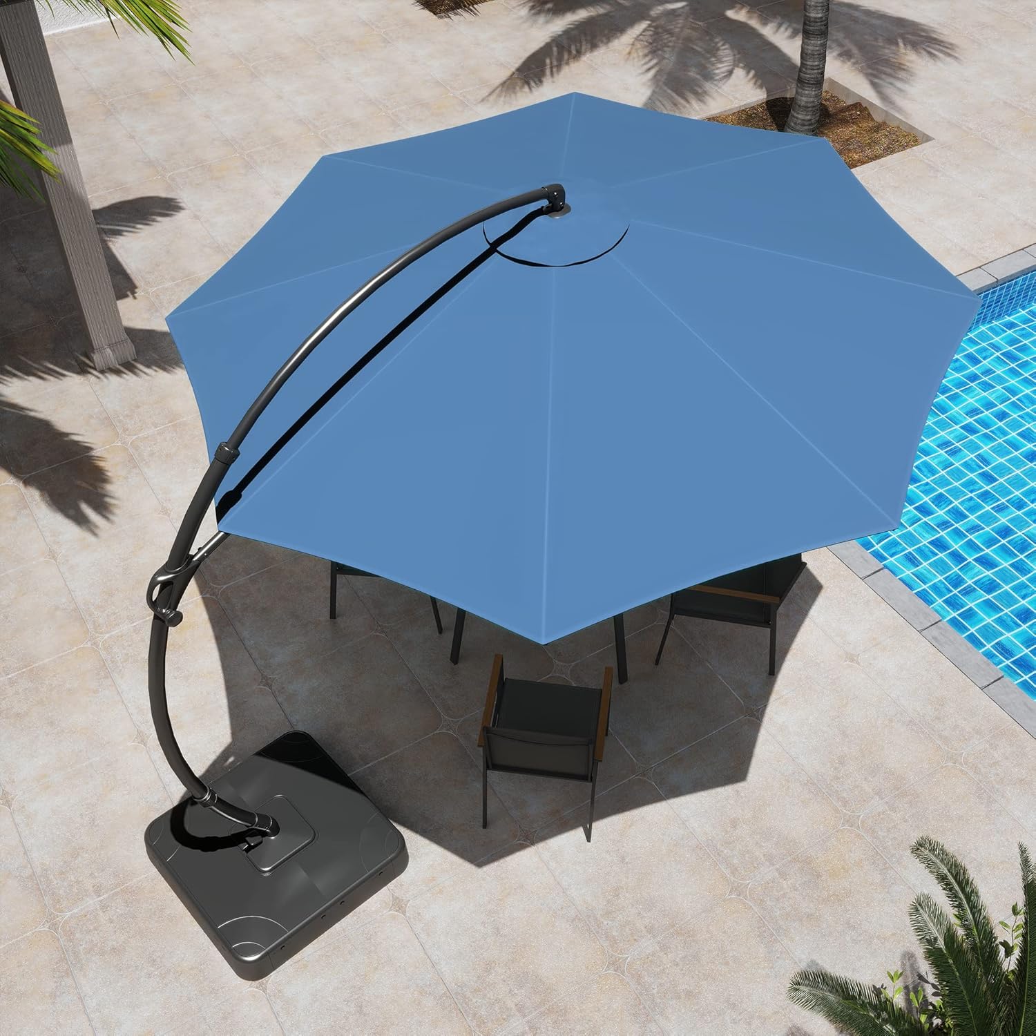 LAUSAINT HOME Outdoor Patio Umbrella with Base included, 11 FT Deluxe Curvy Cantilever Umbrella Heavy Duty Offset Hanging Umbrella with 360° Rotation for Market, Pool, Garden, Backyard, Deck (Beige)