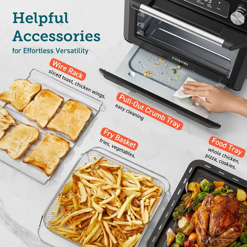 COSORI Smart 12-in-1 Air Fryer Toaster Oven Combo, Airfryer Convection Oven Countertop, Bake, Roast, Reheat, Broiler, Dehydrate, 75 Recipes & 3 Accessories, 26QT, Silver-Stainless Steel