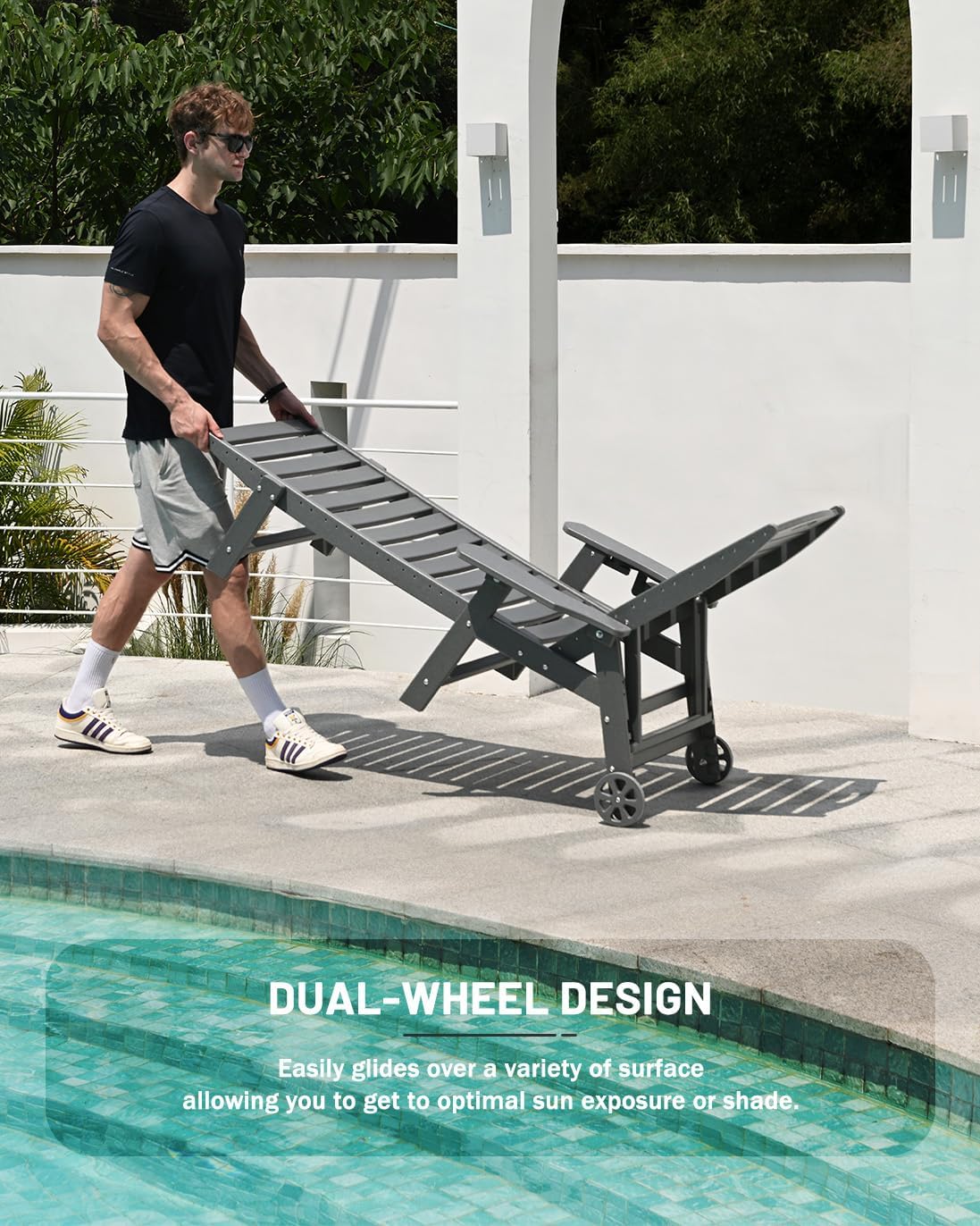 Lounge Chair Outdoor Chaise Lounge HDPE 6-Position Outdoor Chaise Lounge Patio Lounge Chair