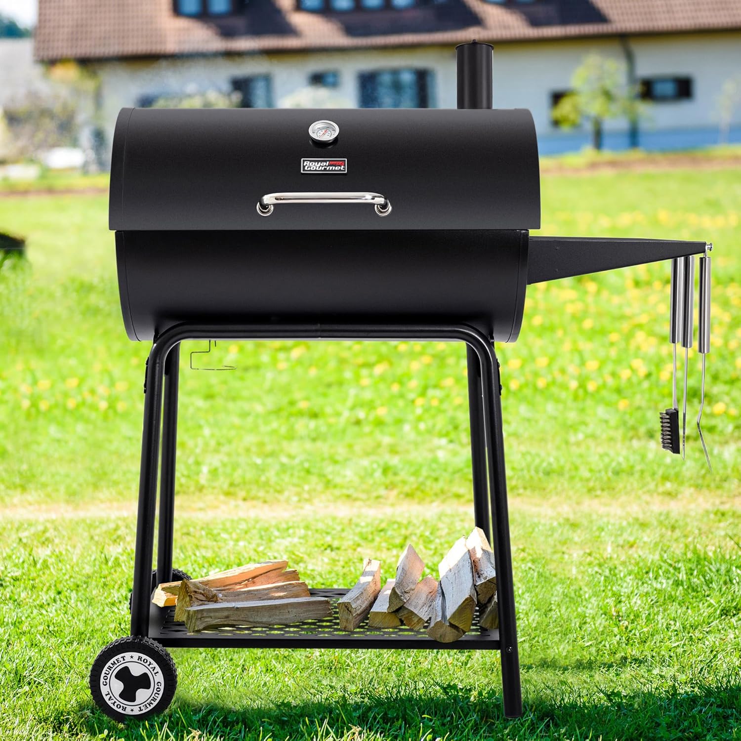 Royal Gourmet CC1830 30 Inch Barrel Charcoal Grill with Warming Rack Outdoor BBQ Grill