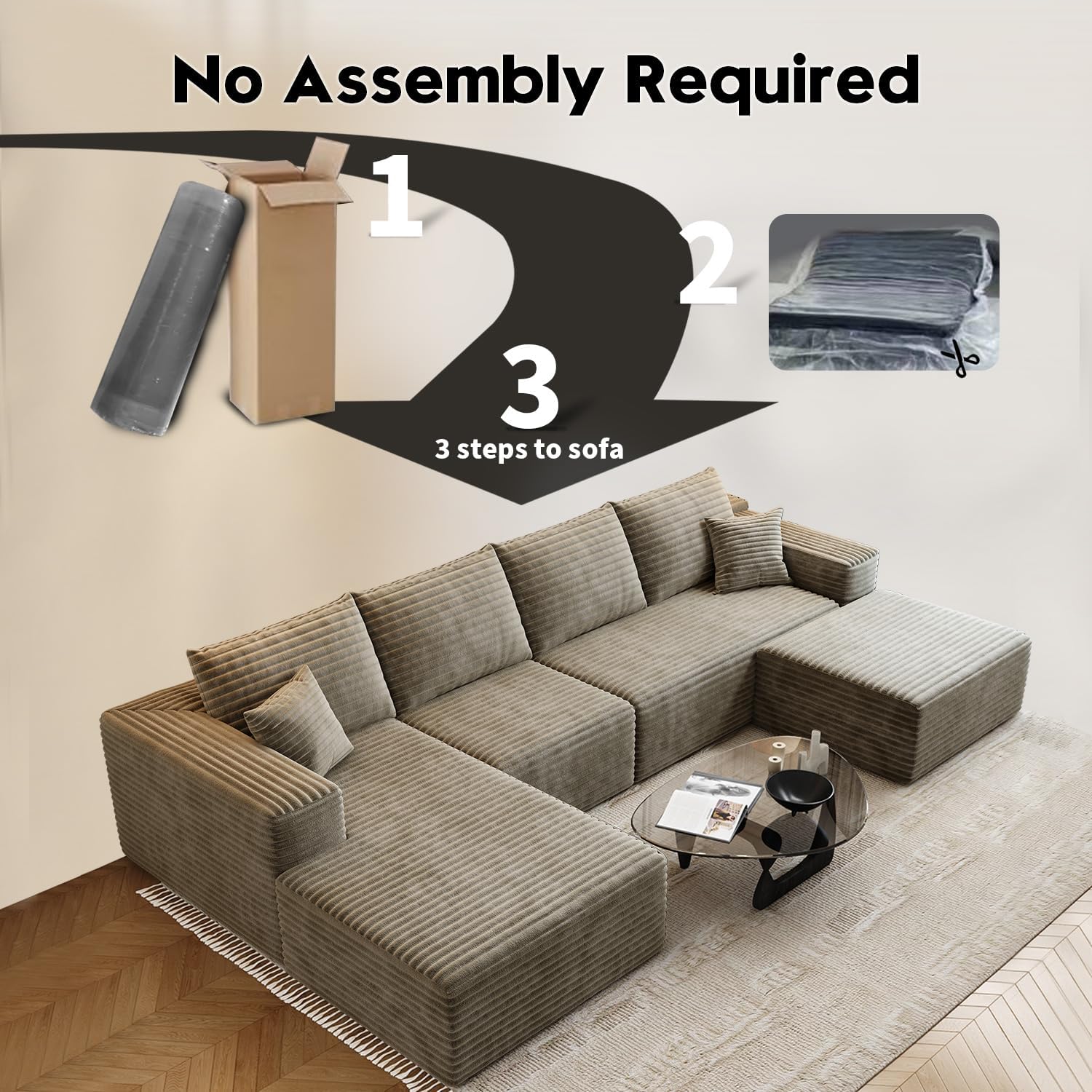107.5 Cloud Modular Sectional Sofa Couch with L-Shape Chaise,Modern Minimalist Upholstered Couches