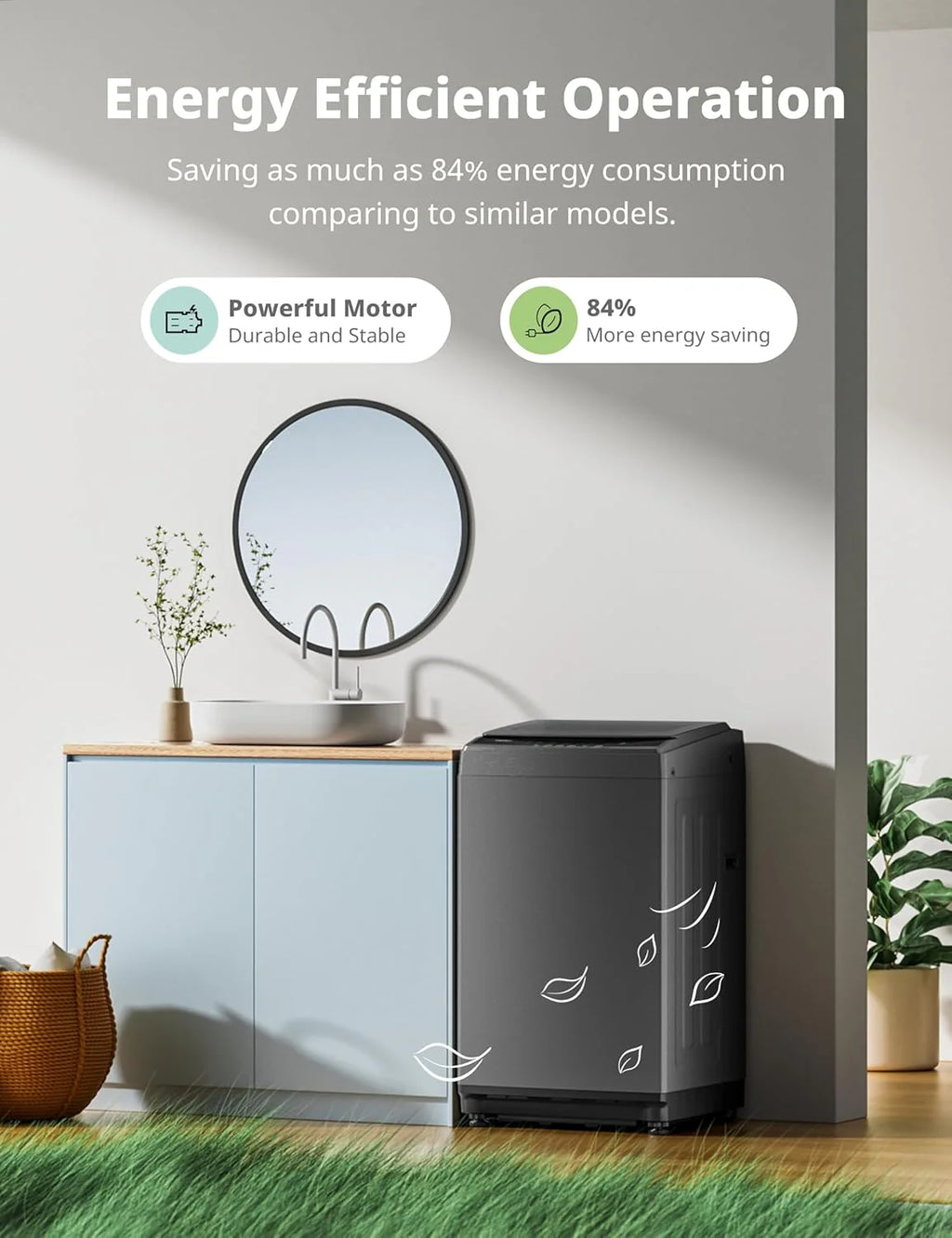 Comfee Portable Washing Machine, 0.9 cu.ft Compact Washer With LED Display, 5 Wash Cycles, 2 Built-in Rollers, Space Saving Full-Automatic Washer