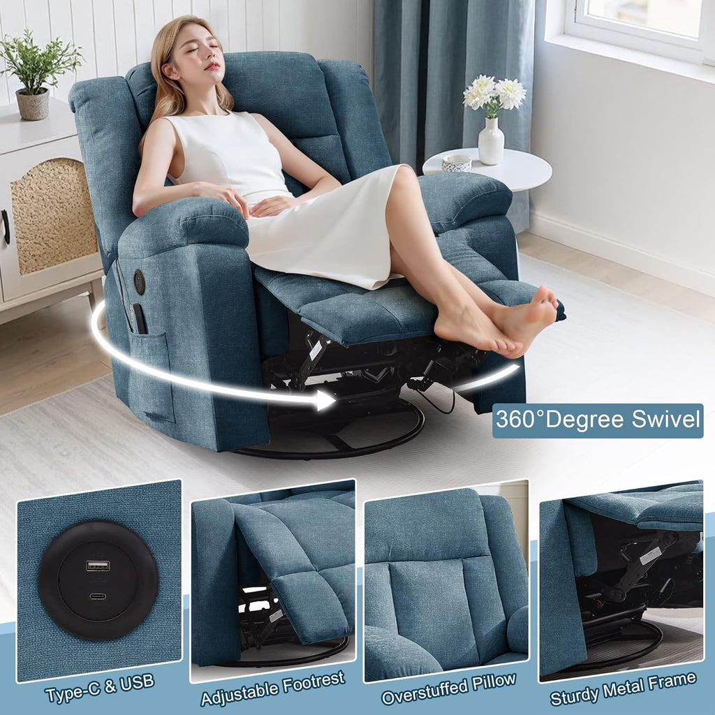 Rocker Recliner, Glider Recliner Chairs for Adults, 360�� Swivel Rocking Chair with Massage and Heating, Nursery Chair
