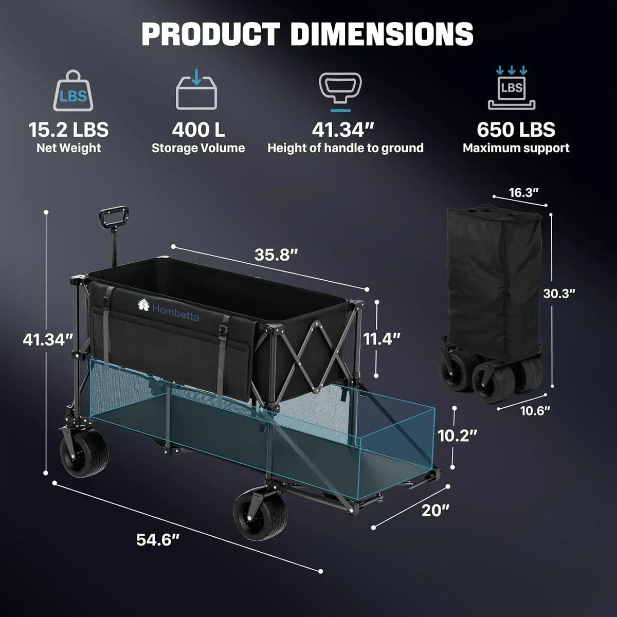 48 Extra Large Folding Travel Cart 560 lb Capacity 350 L Heavy Duty Utility Cart with Brakes