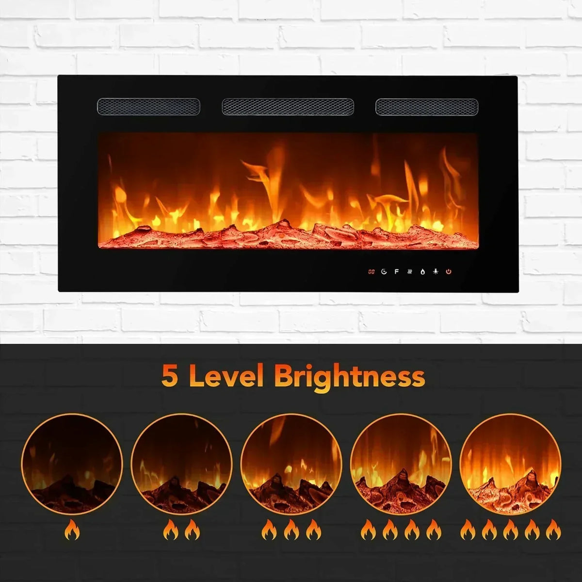 EUHOMY 50 Inch Electric Fireplace Wall Recessed Adjustable Flame Color Fireplace Heater
