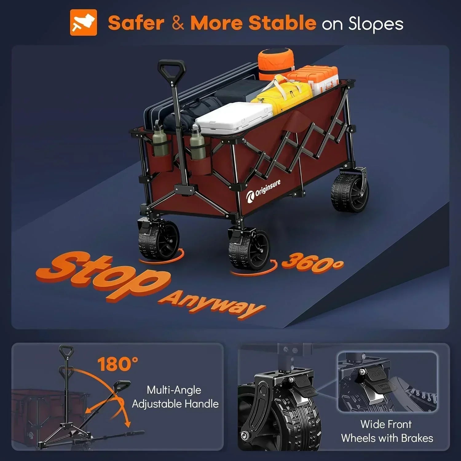38 long foldable four-wheel stroller 460 lb capacity 220 liter folding beach stroller