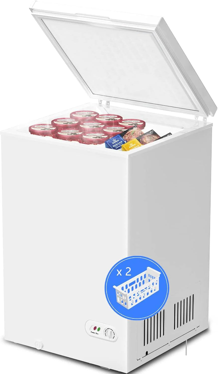 Kismile 3.5 Cubic Feet Chest Freezer Free Standing Top Open Door Compact Deep Freezer