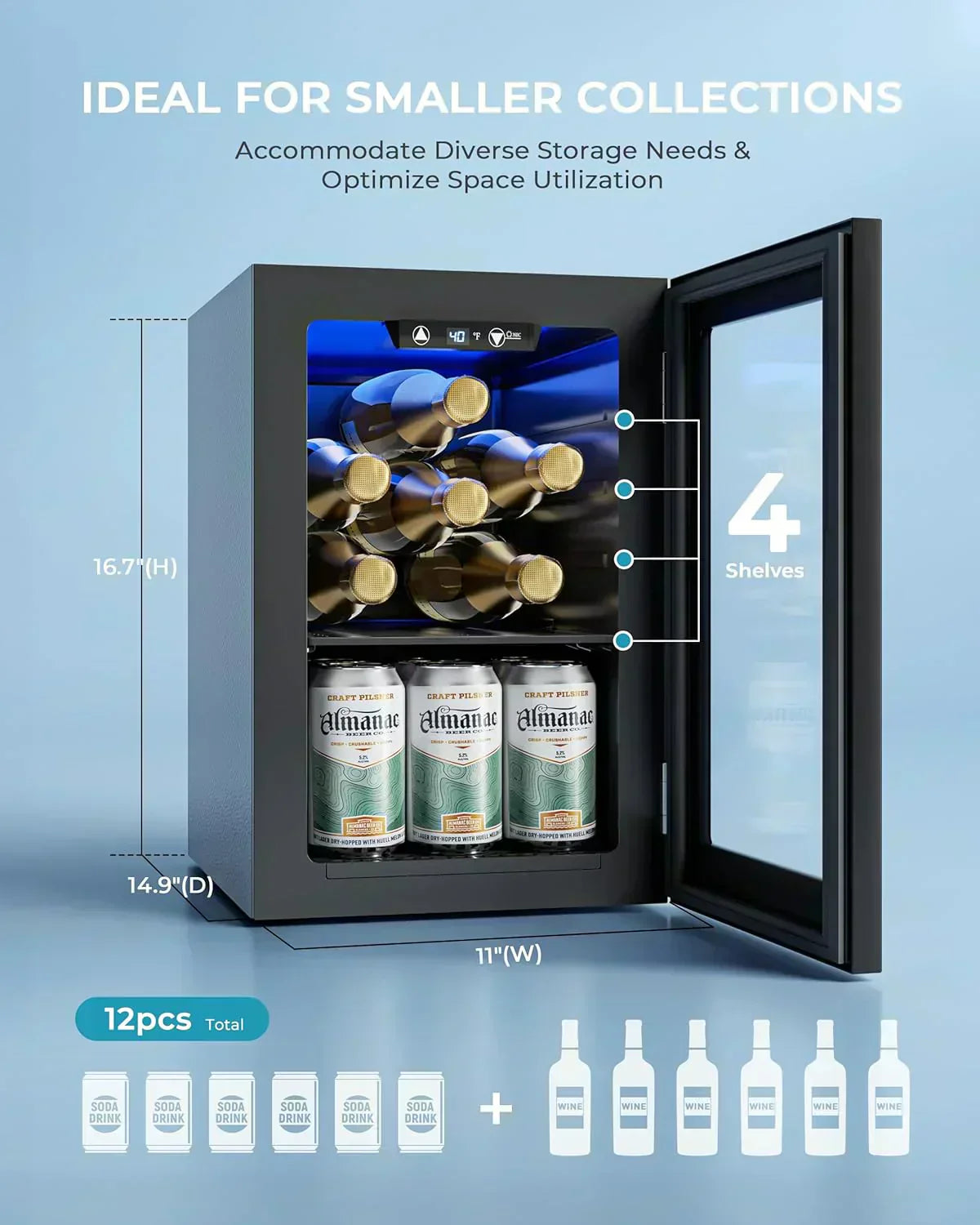 EUHOMY Beverage Refrigerator Cooler 130 Can Mini Fridge with Glass Door Beverage Cooler
