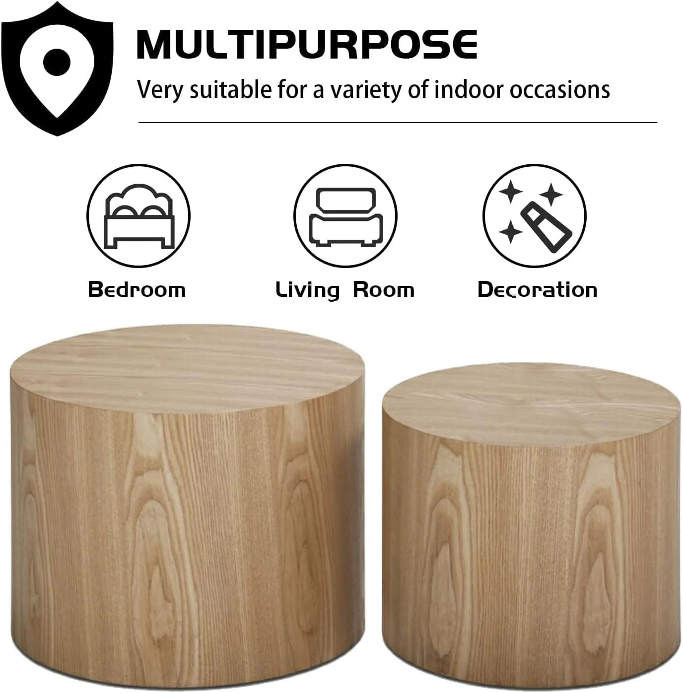 Nesting Coffee Table Set of 2, Modern Round Coffee Table with Non-Slip Feet, Walnut Wooden Circle Accent Tables for Small Spaces Living Room Bedroom Balcony Office Drum Side Table (Walnut)