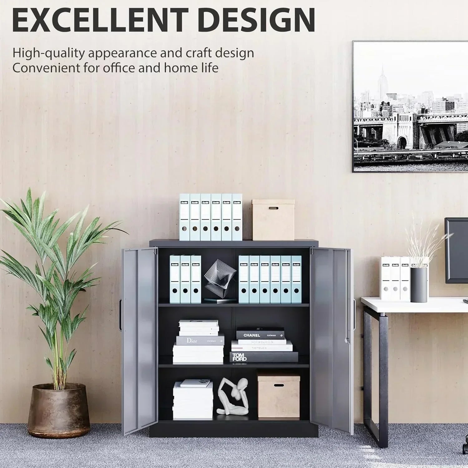 Metal Storage Cabinet with 2 Doors and 6 Shelves Black Metal Cabinet Garage Storage Cabinet