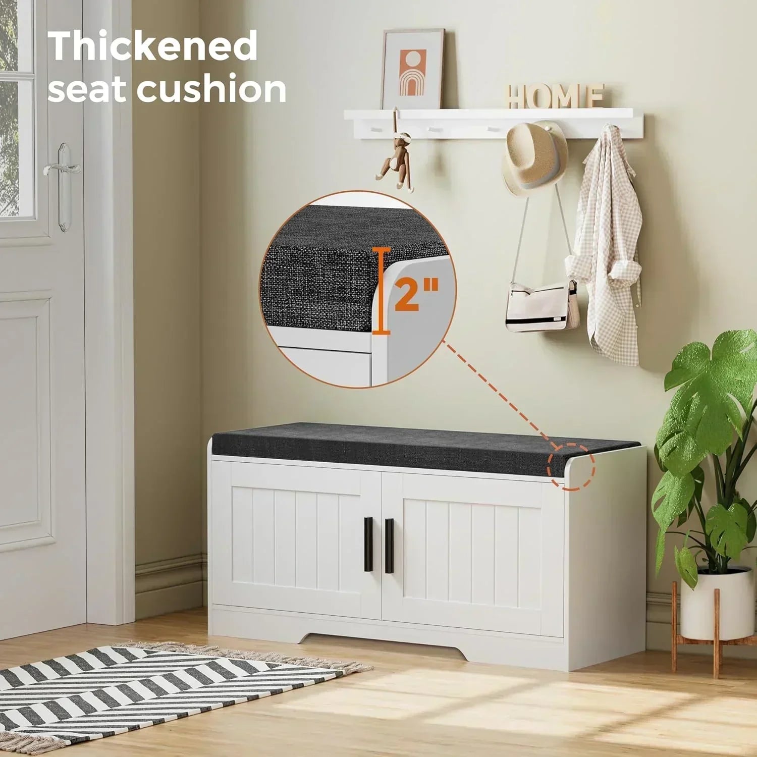 2-Tier Storage Bench Shoe Bench with Thickened Padded Seat Cushion Entryway Bench