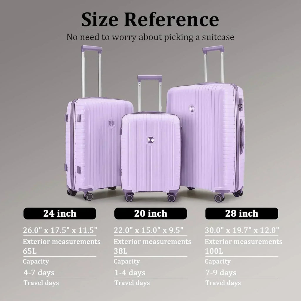 5-piece PP hardshell lightweight travel carry-on luggage set with dual spinner wheels