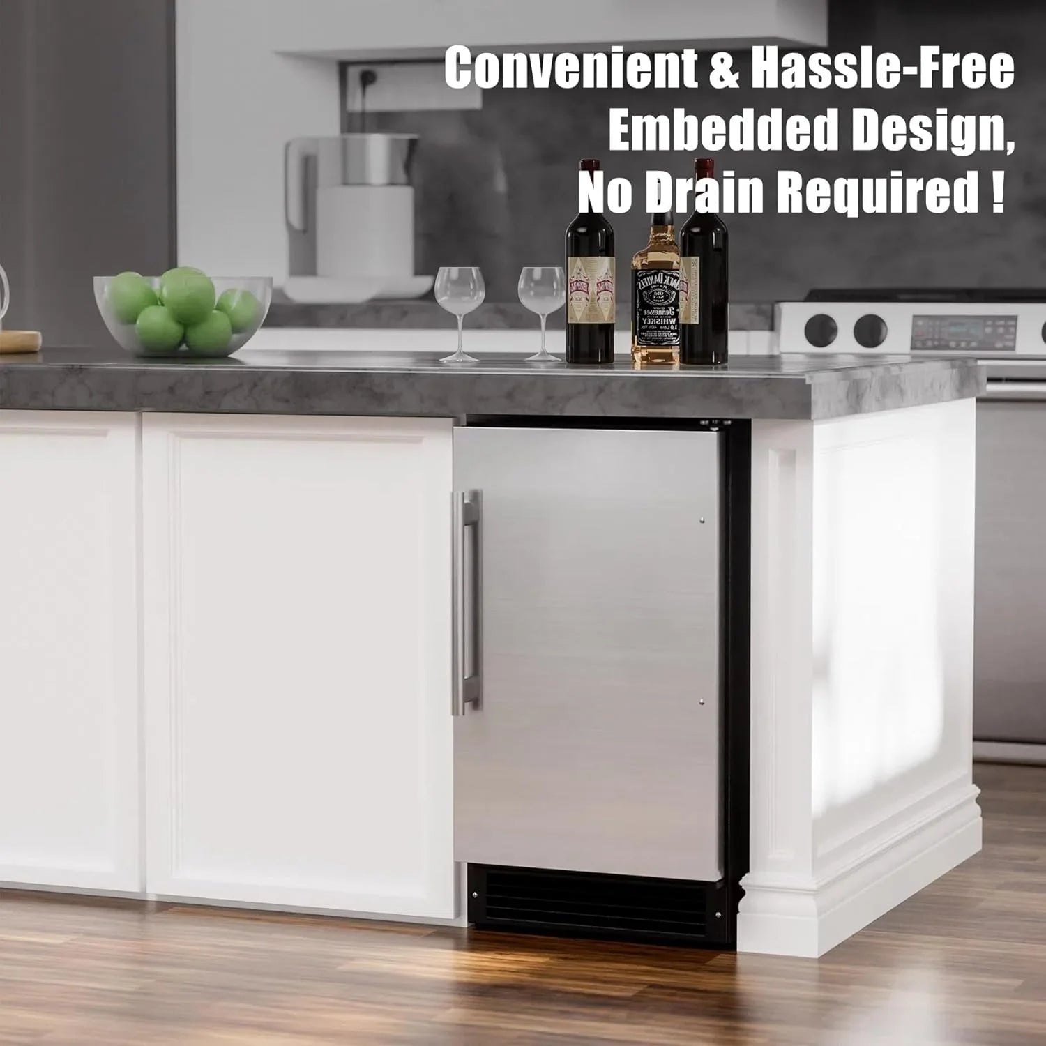 COTLIN 15 W Drainless Under Counter Ice Maker with 22LBS Storage Bin, Crescent Ice, Free Standing Built-in Ice Maker for Residential Commercial Use, No Drain Required, ETL Approved, 2025 Upgraded