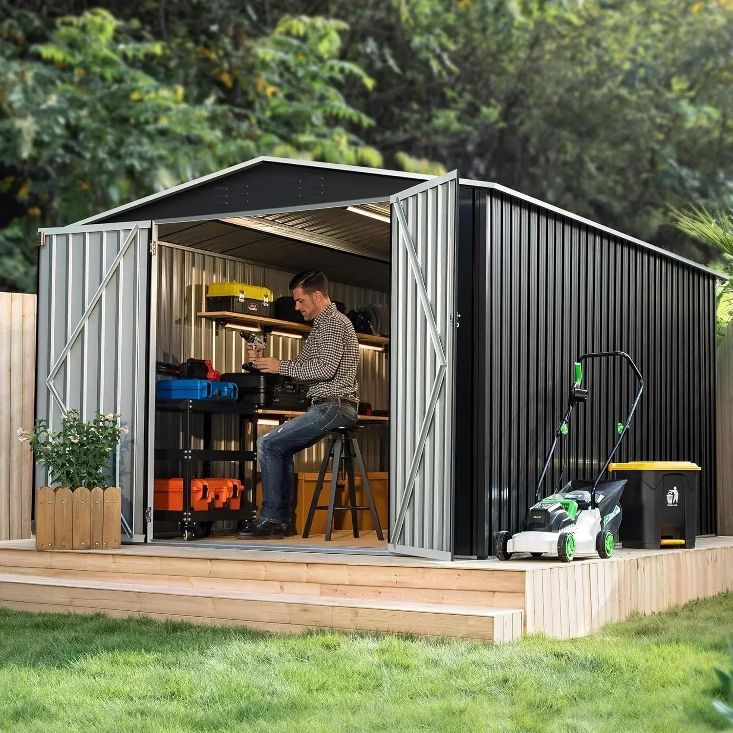 polar aurora 8x12 ft outdoor storage shed metal garden shed frame structure tool sheds