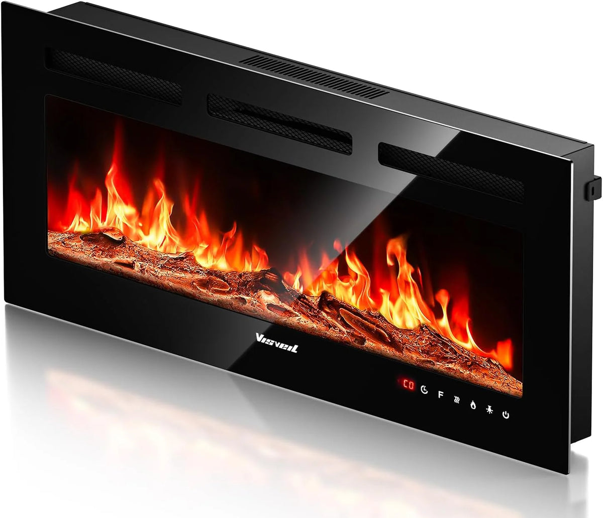 Electric Fireplace 60Inch,Wall Mounted Electric Fireplace Heater with Timer Inserts��TV Stand Touch Screen and Realistic Flame,Log Set,Crystal Flames 750 to 1500W��Remote for Living Room