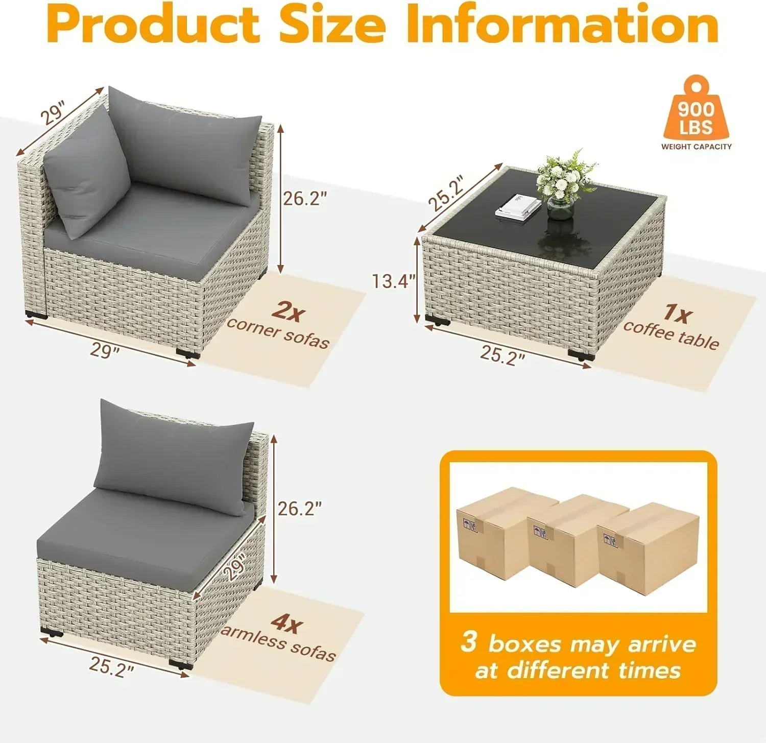 UDPATIO Outdoor Patio Furniture Set 7-Piece PE Wicker Sectional Sofa Outdoor Conversation Set