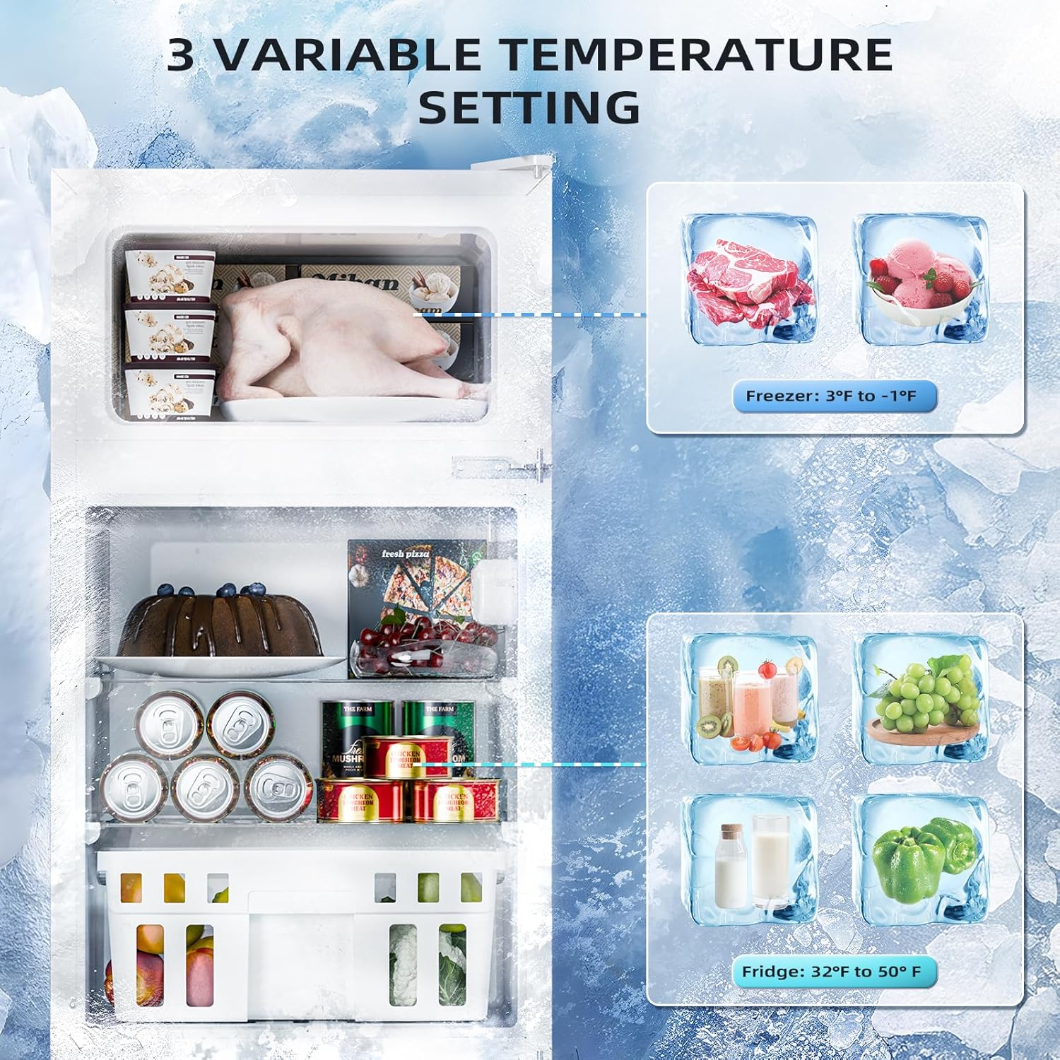 Antarctic Star 3.2 Cu.Ft Mini Refrigerator with Freezer Double Door Fridge Compact Refrigerator