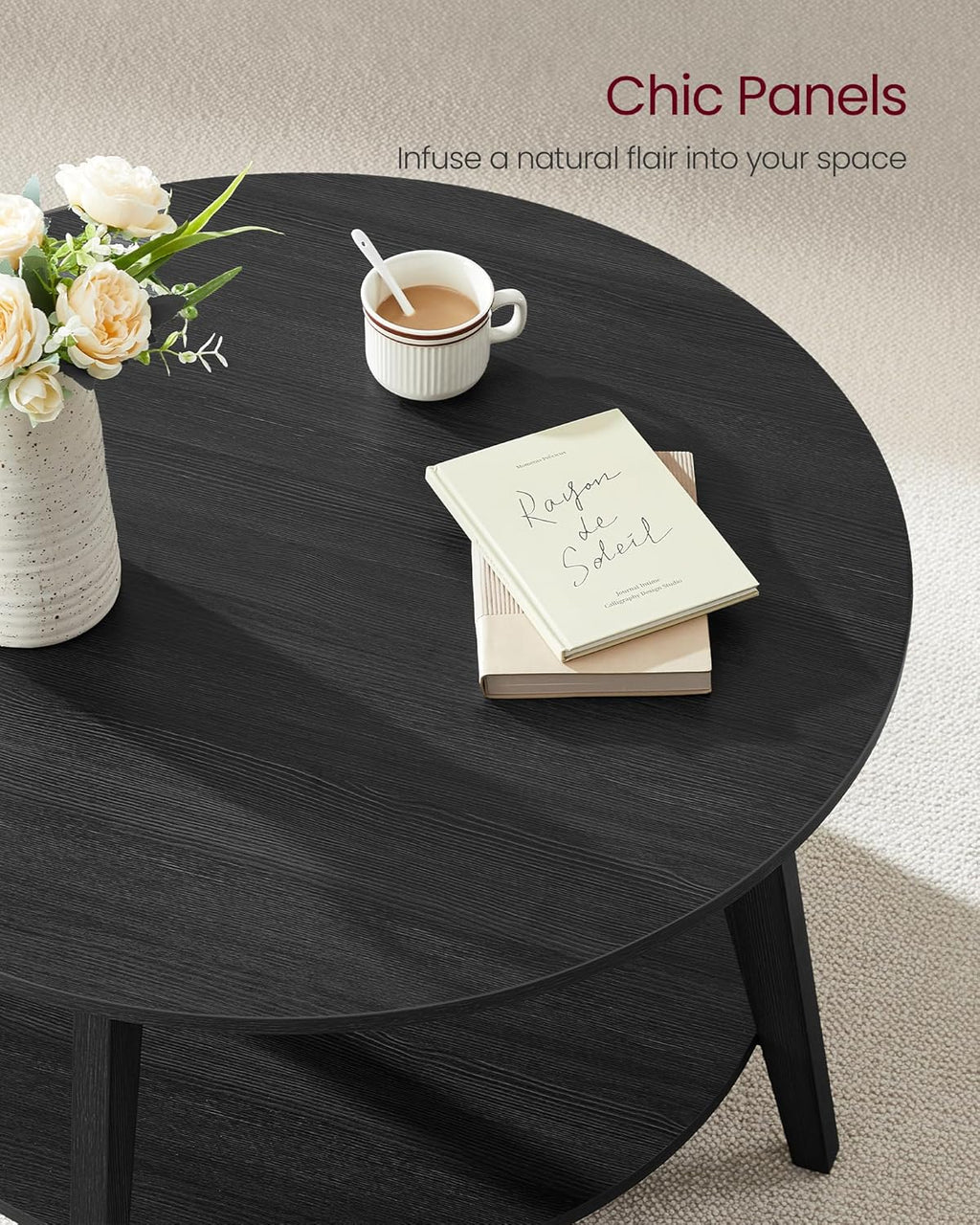 VASAGLE Round Coffee Table 2 Tier Coffee Table with Storage for Living Room 31.5 x 17.7 Inches