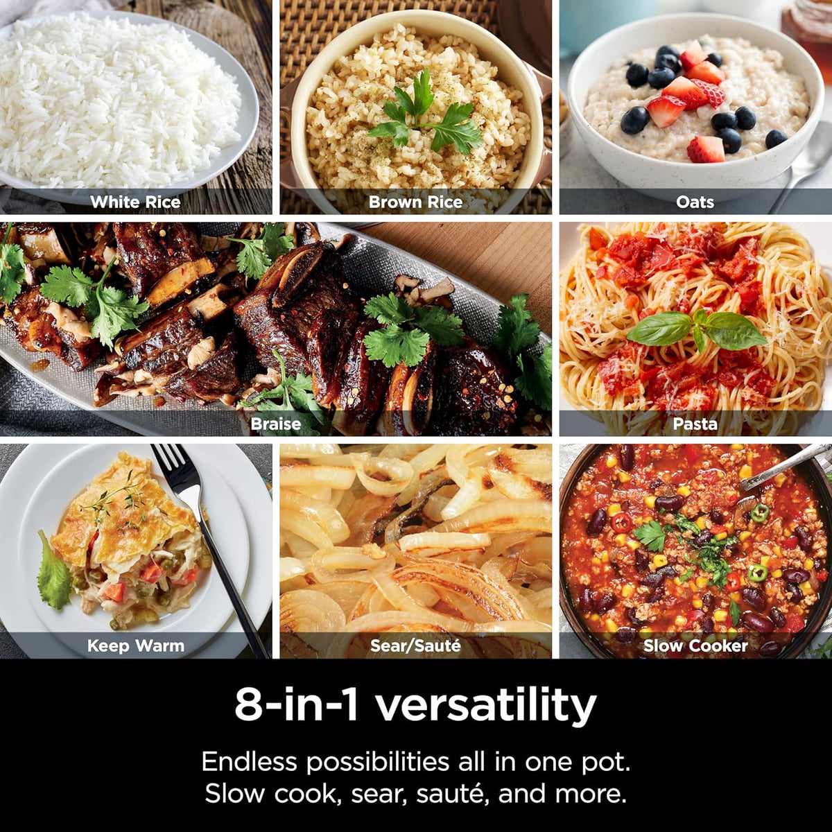 Ninja Slow Cooker 8.5 Quart Multi Cooker with Dutch oven steamer glass lid with integrated spoon