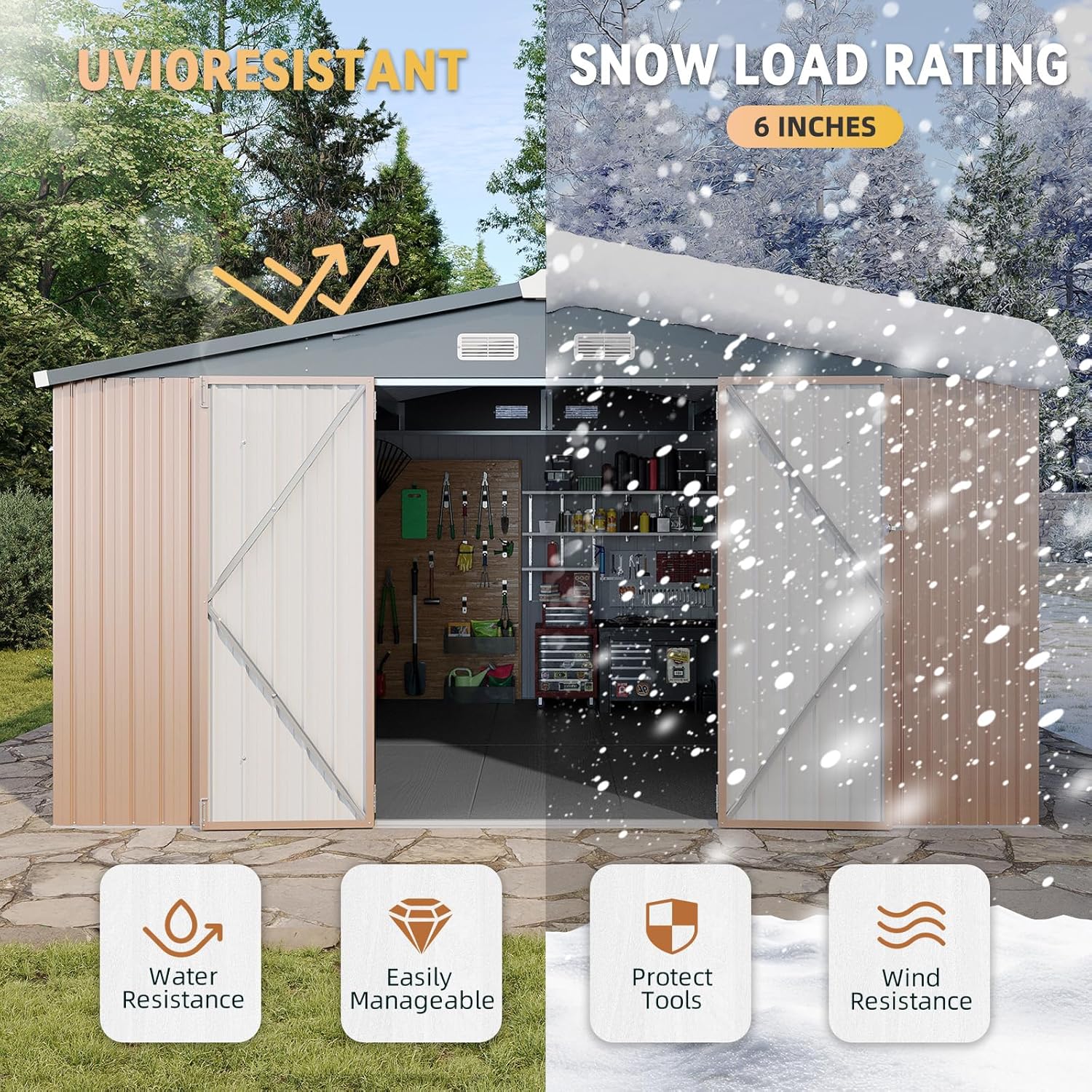 Aoxun 7.4x5.3FT Shed with Floor Galvanized Steel Outdoor Storage Shed Metal Garden Shed