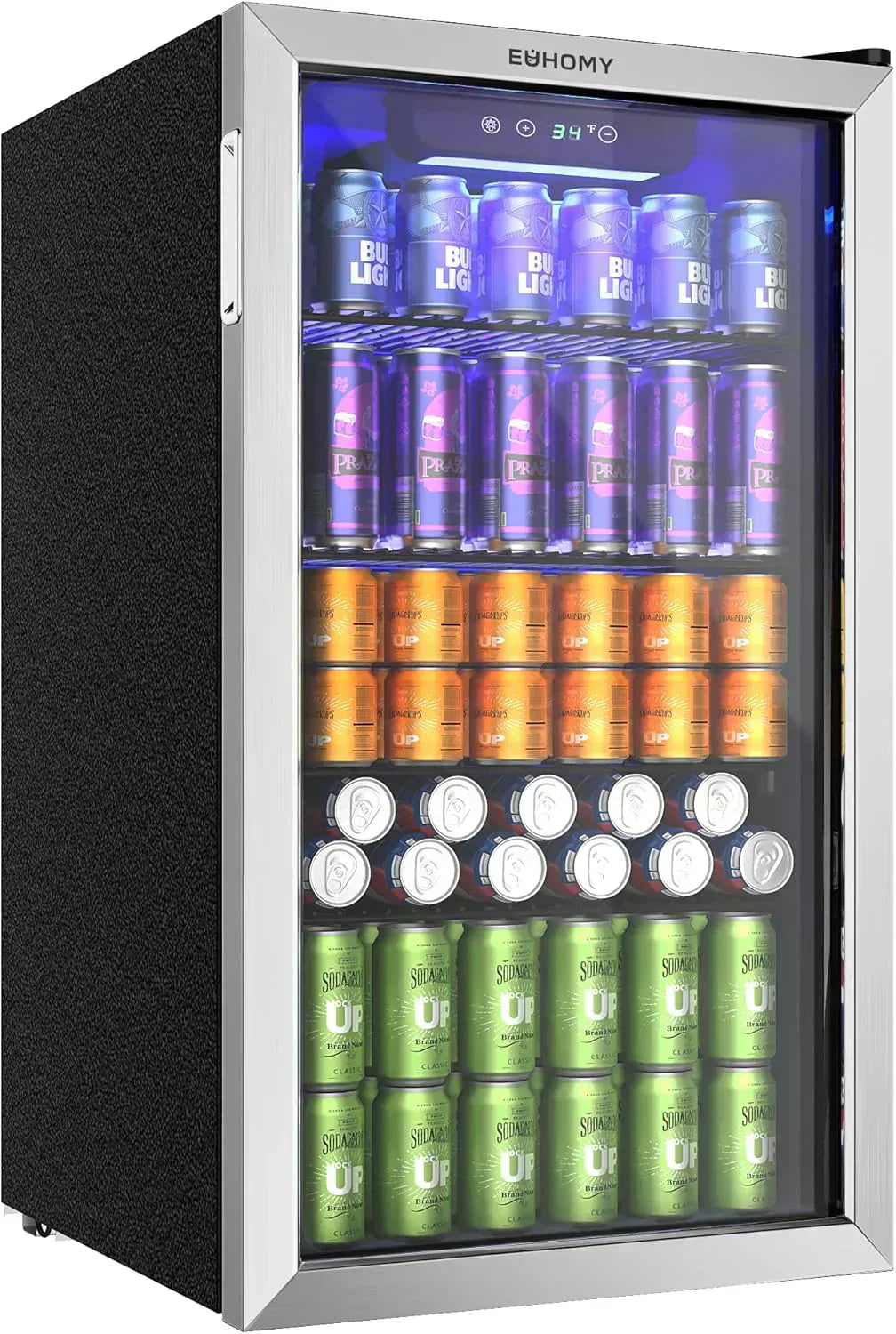 EUHOMY Beverage Refrigerator Cooler 130 Can Mini Fridge with Glass Door Beverage Cooler