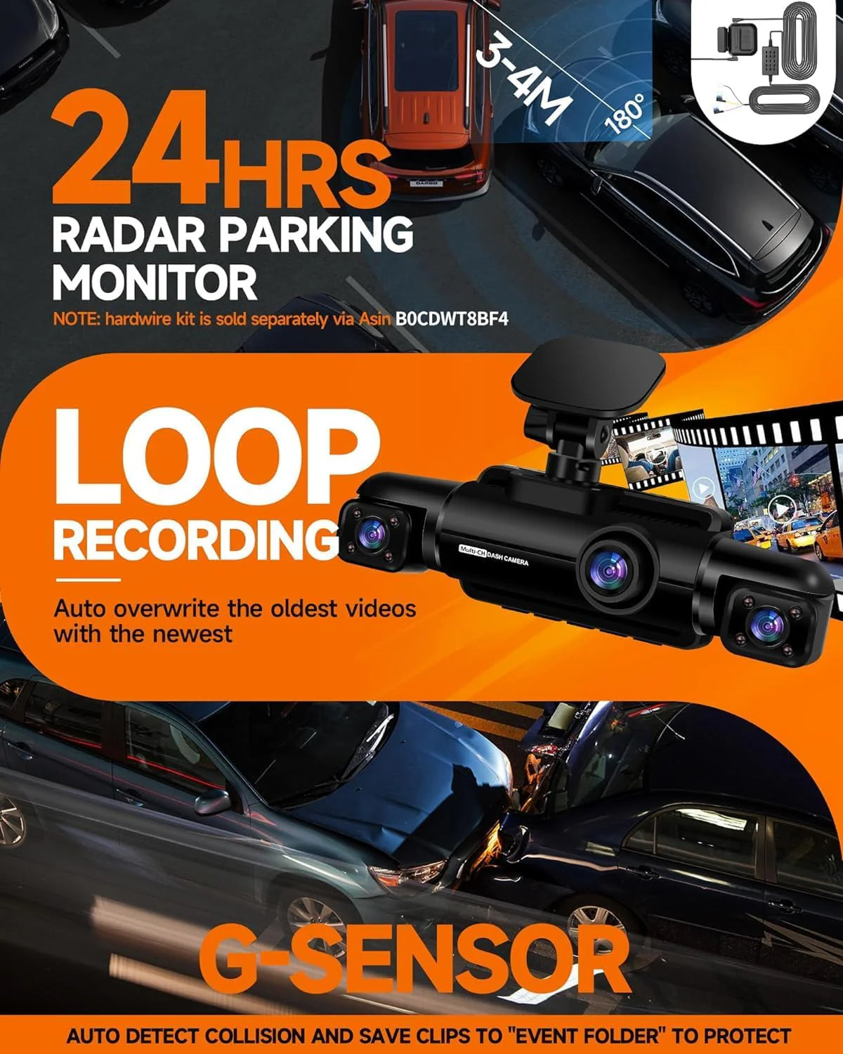 360�� Dash Cam 4-Channel FHD 4*1080P Wi-Fi GPS Voice Control Car Camera, Front 2K+1080P*2 Dash Cam, with 64GB SD Card, Night Vision, 24-Hour Parking Mode