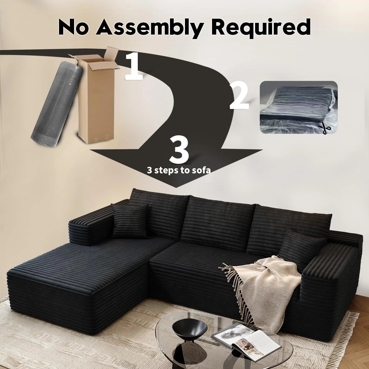 107.5 Cloud Modular Sectional Sofa Couch with L-Shape Chaise,Modern Minimalist Upholstered Couches
