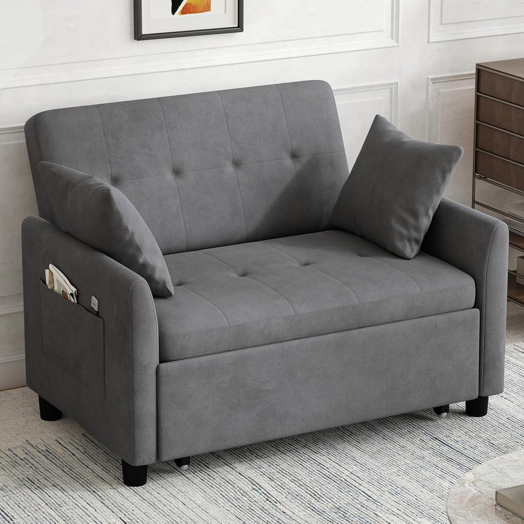 Sleeper Sofa Bed, 3 in 1 Convertible Sleeper Couch Bed Pull Out, Small Loveseat Sofa, Futon Sofa Bed Full Size, 46 Velvet Love Seat