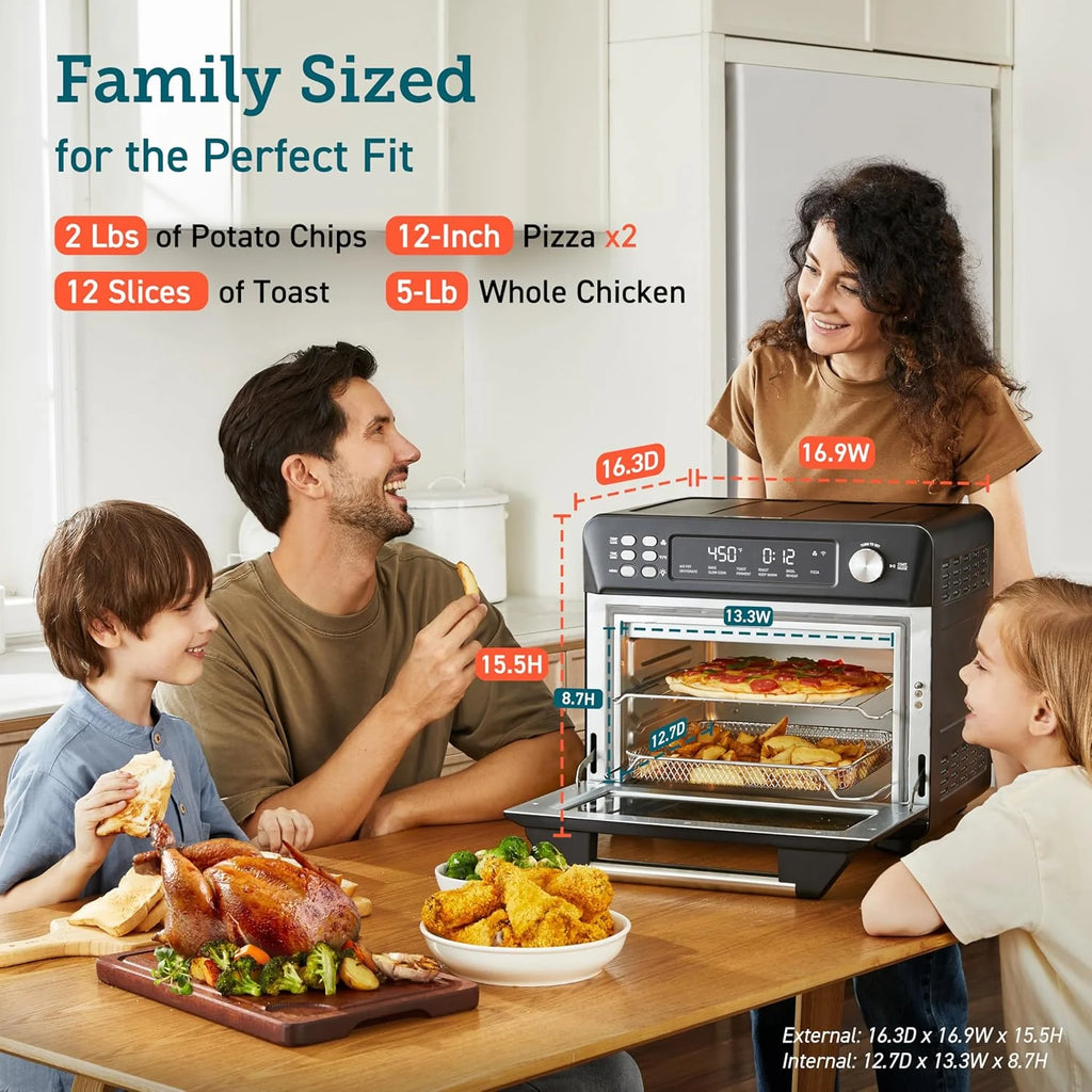 COSORI Smart 12-in-1 Air Fryer Toaster Oven Combo, Airfryer Convection Oven Countertop, Bake, Roast, Reheat, Broiler, Dehydrate, 75 Recipes & 3 Accessories, 26QT, Silver-Stainless Steel